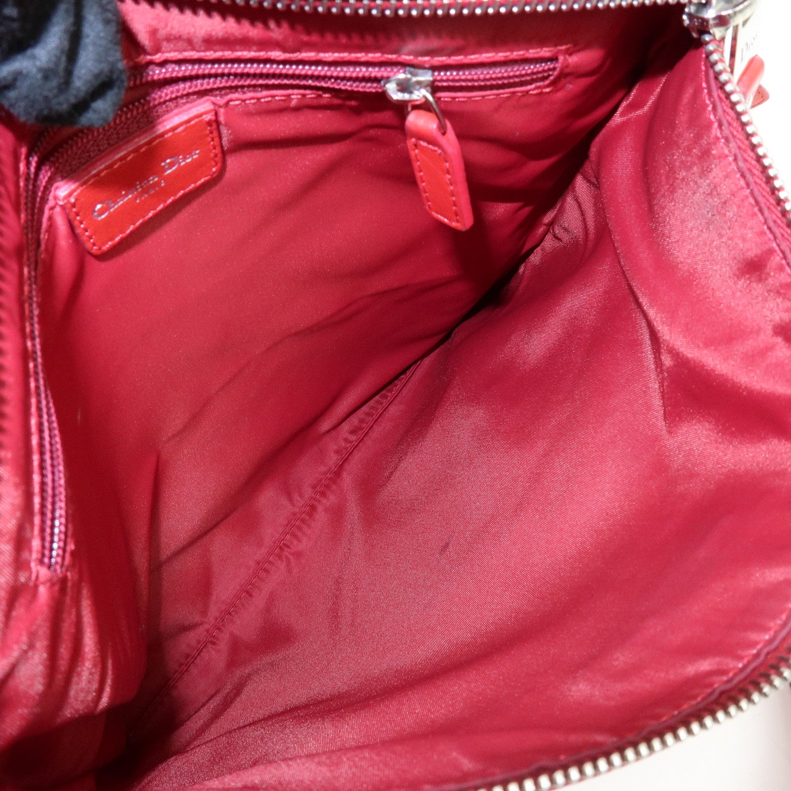 Christian Dior Trotter Jacguard Canvas Leather Shoulder Bag Red