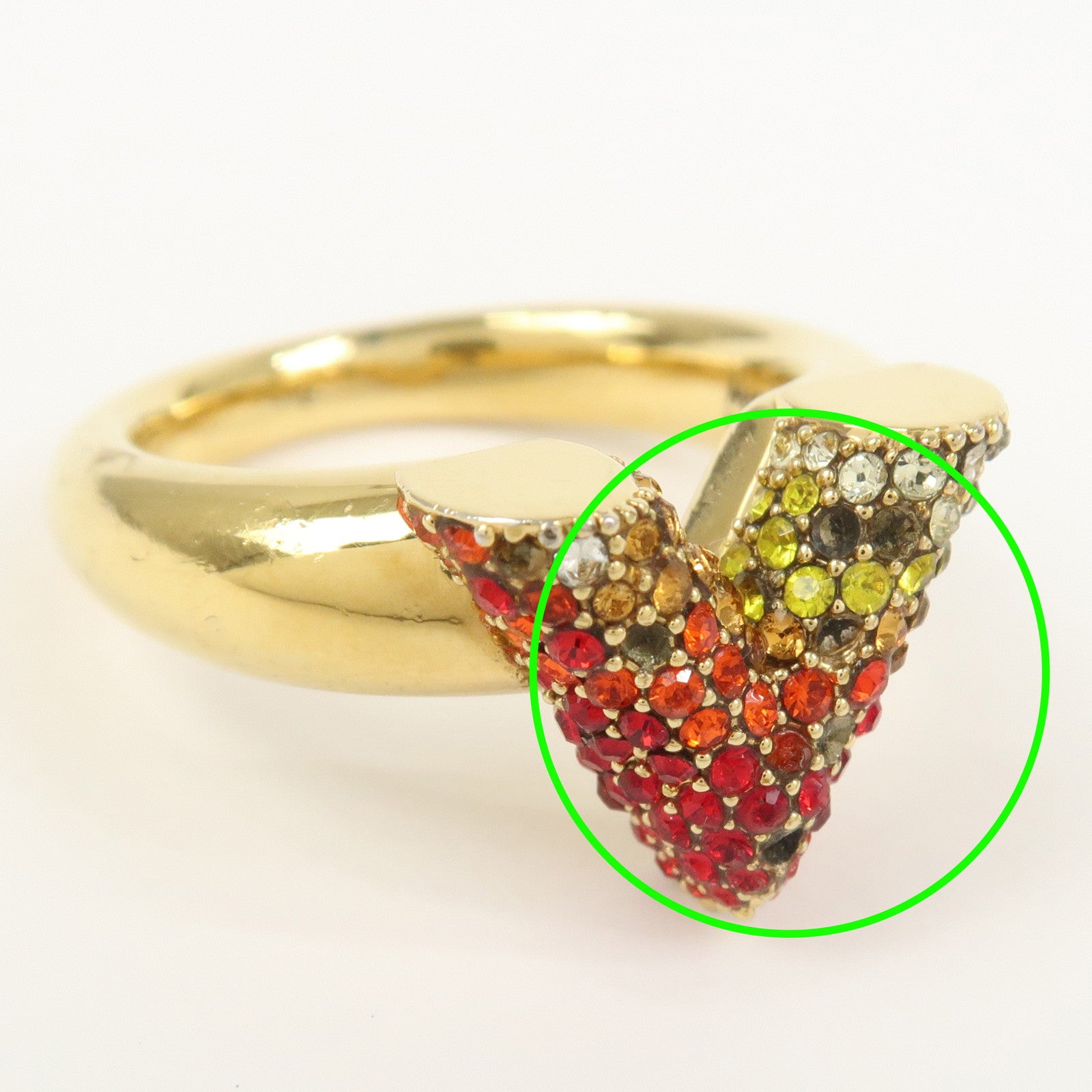 Louis Vuitton Essential V Ring Rhinestone Gold Red M62866