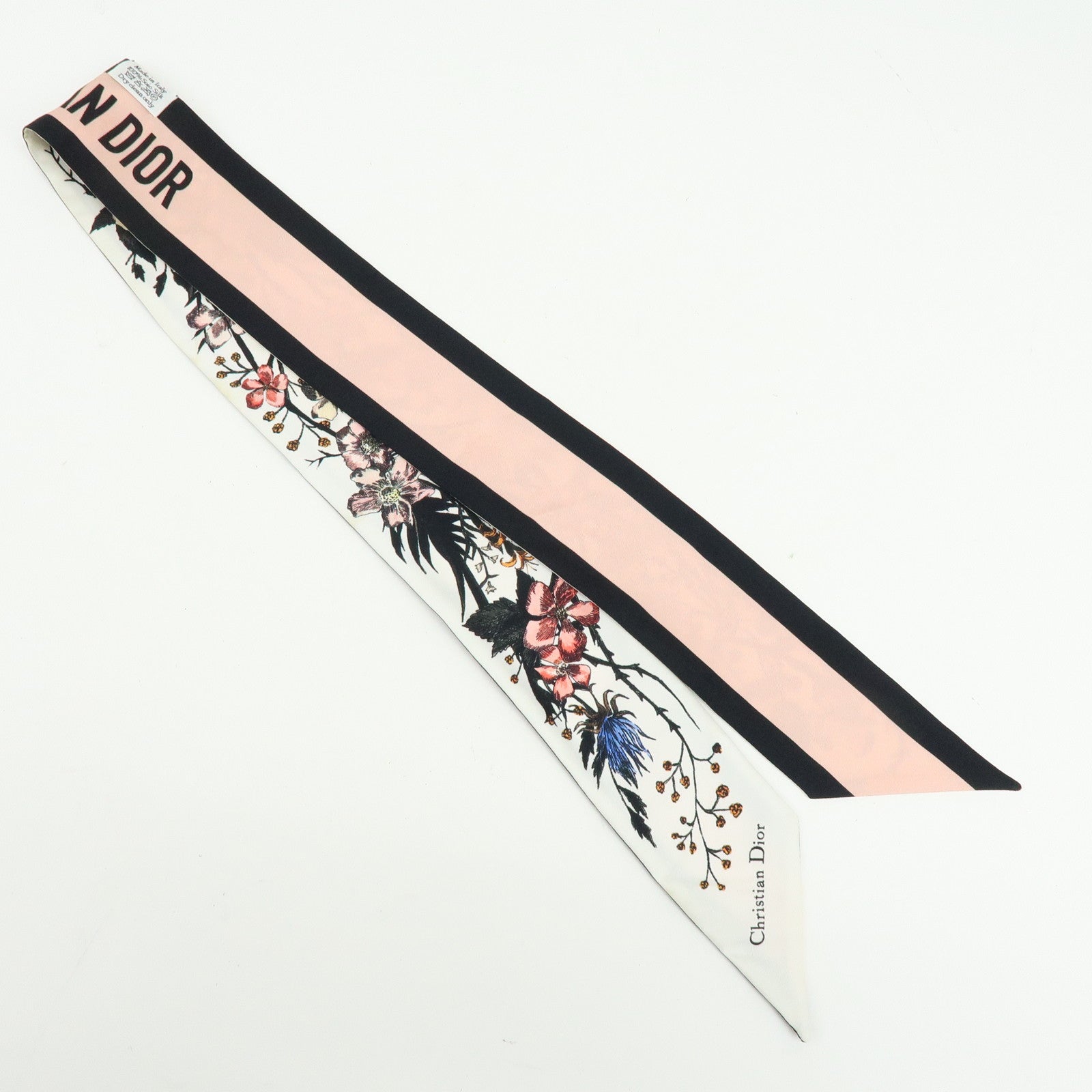 Christian Dior Mitzah Flower Motif Silk 100% Scarf Ivory Pink Black