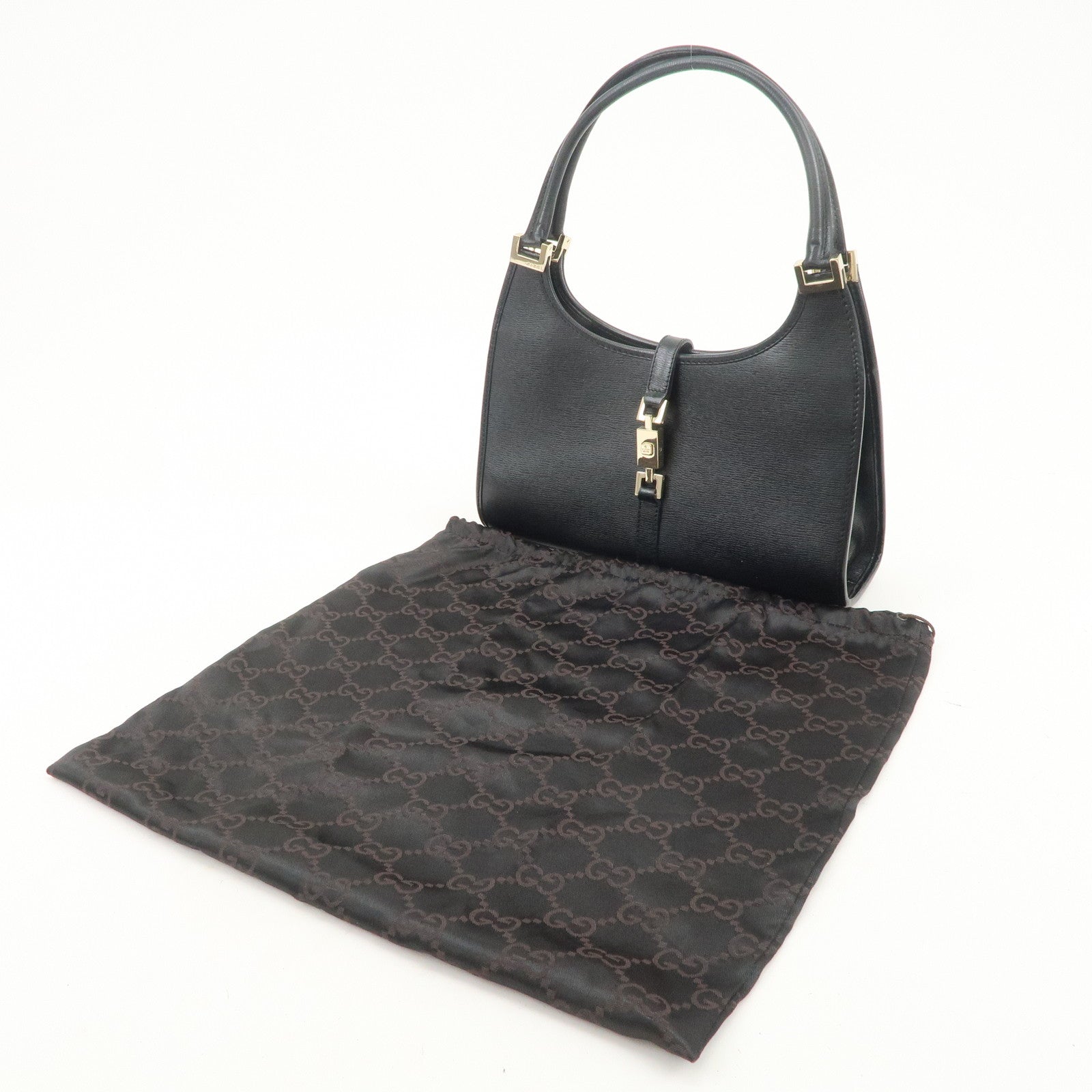 GUCCI Jackie Leather Hand Bag Black 01721