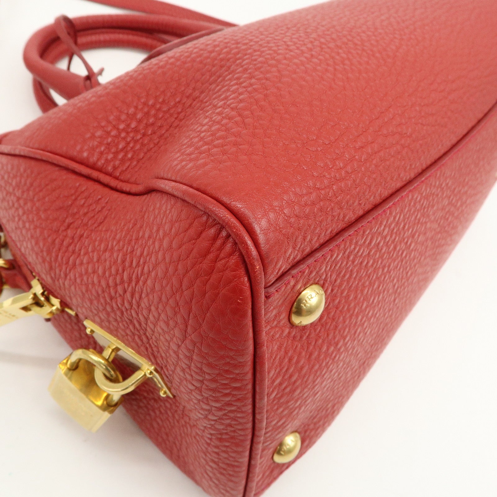PRADA Logo Leather 2Way Bag Hand Bag Shoulder Bag Red BL0867
