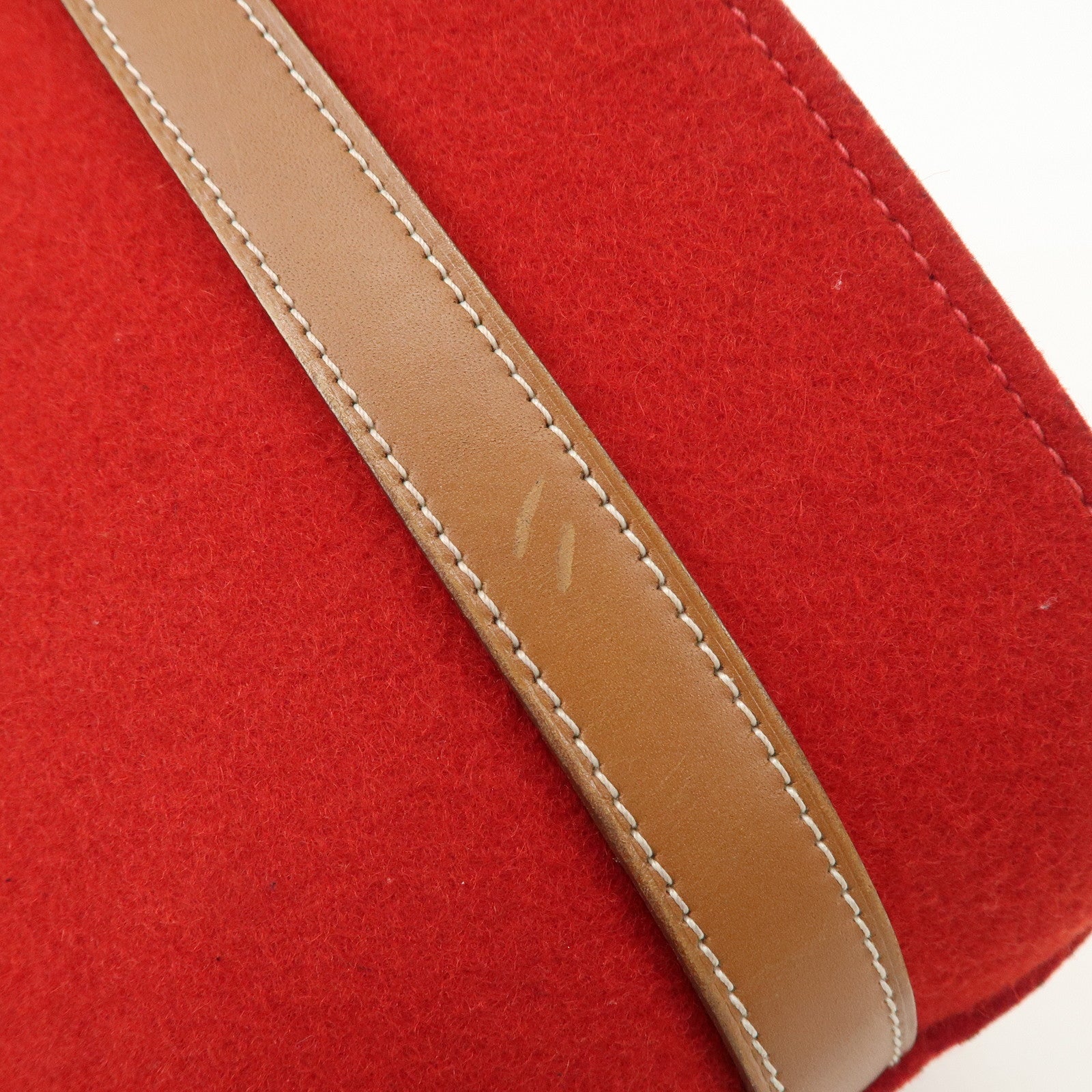 HERMES Leather Felt Cabalicol P Stamped Shoulder Bag Beige Red Used