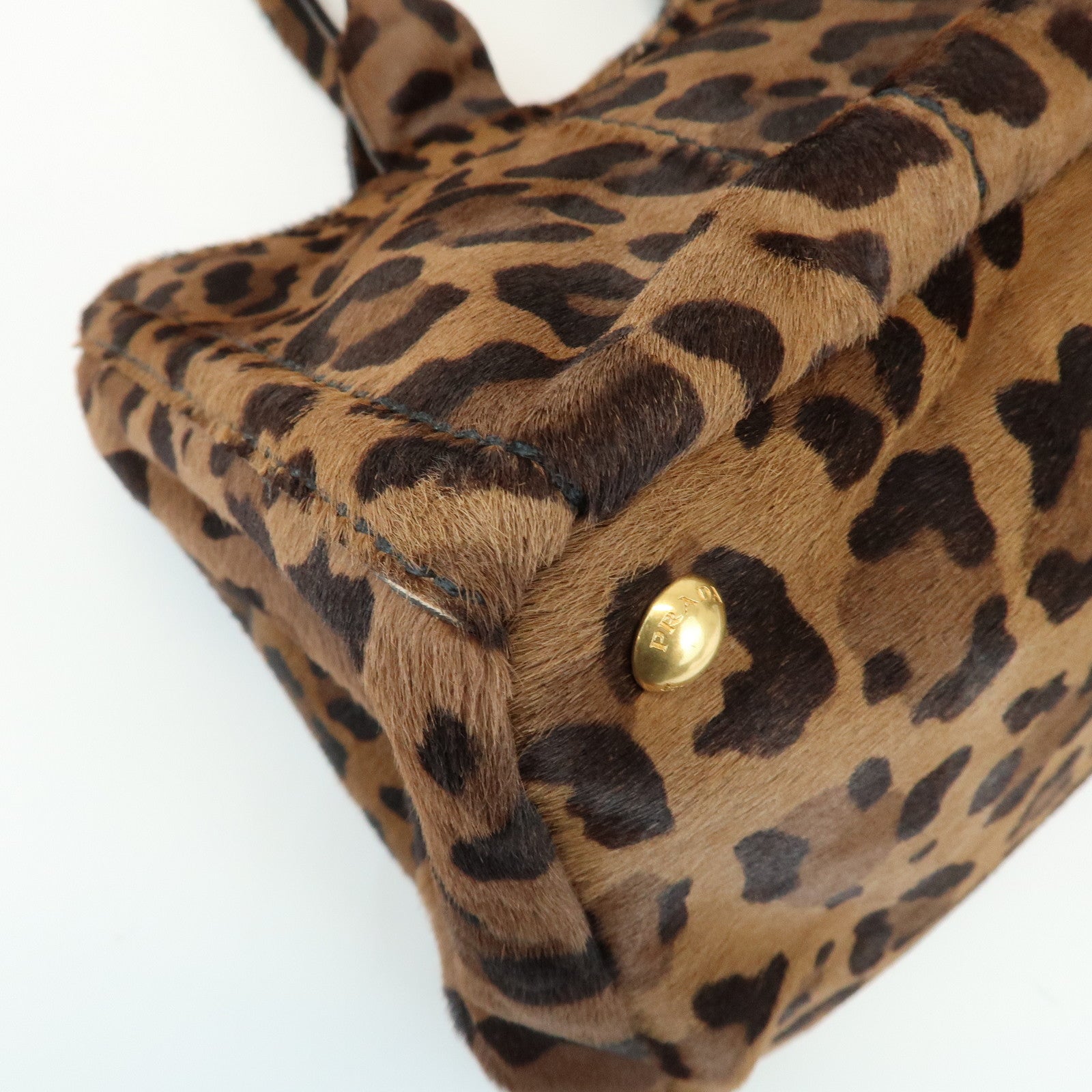 PRADA Canapa Large Unborn Calf Tote Bag Hand Bag Brown BN1872