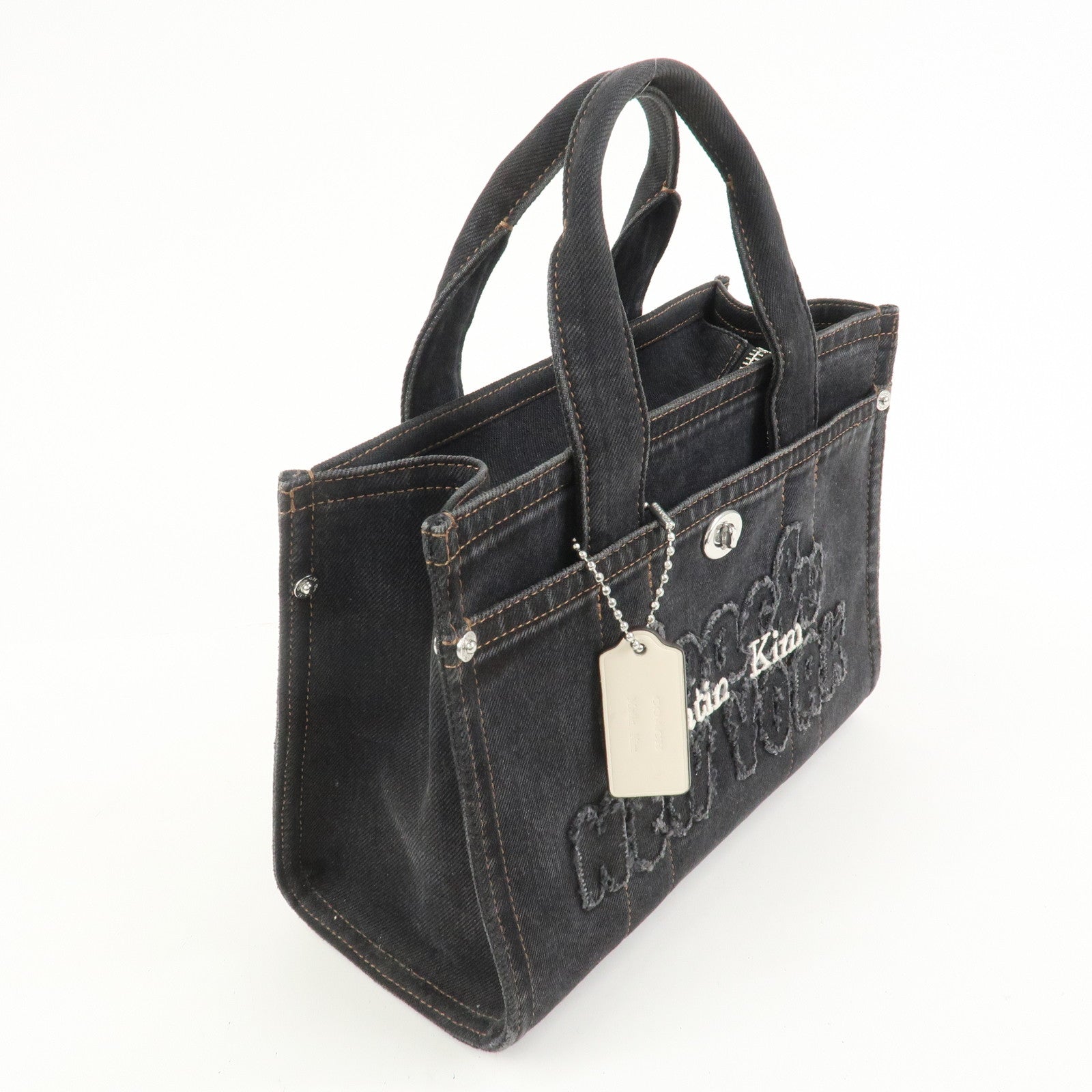 COACH Denim Leather 2Way Shoulder Bag Hand Bag Black