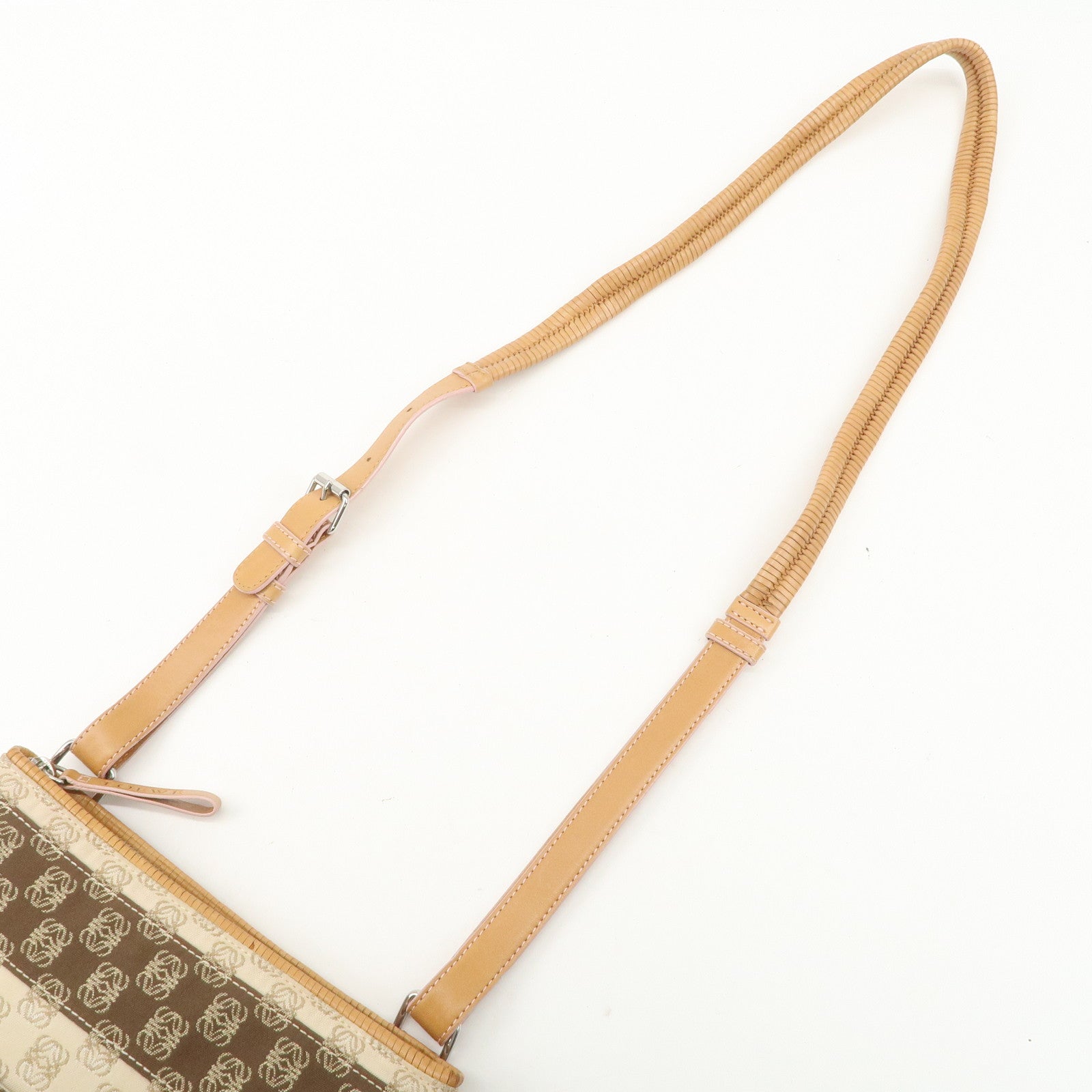 LOEWE Anagram Leather Canvas Shoulder bag Beige Silver HDW