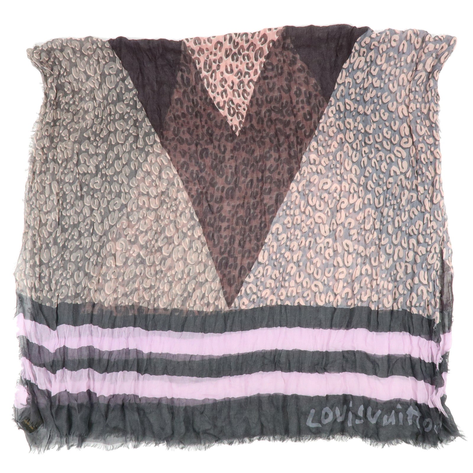 Louis Vuitton Etole V Leopard Cashmere Silk Scarf Gray Pink M75033