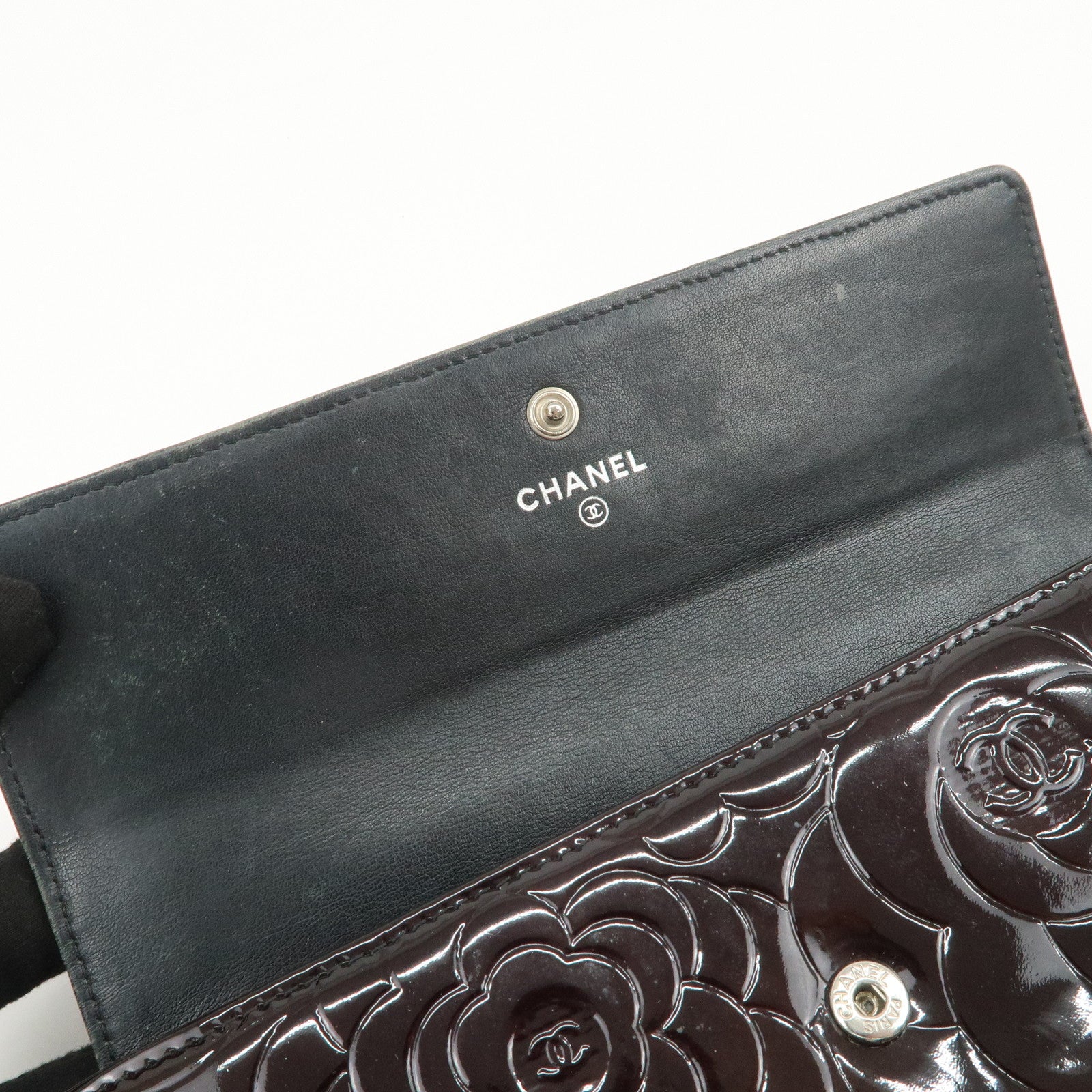 CHANEL COCO Mark Camellia Bi-fold Long Wallet Dark Brown A82283