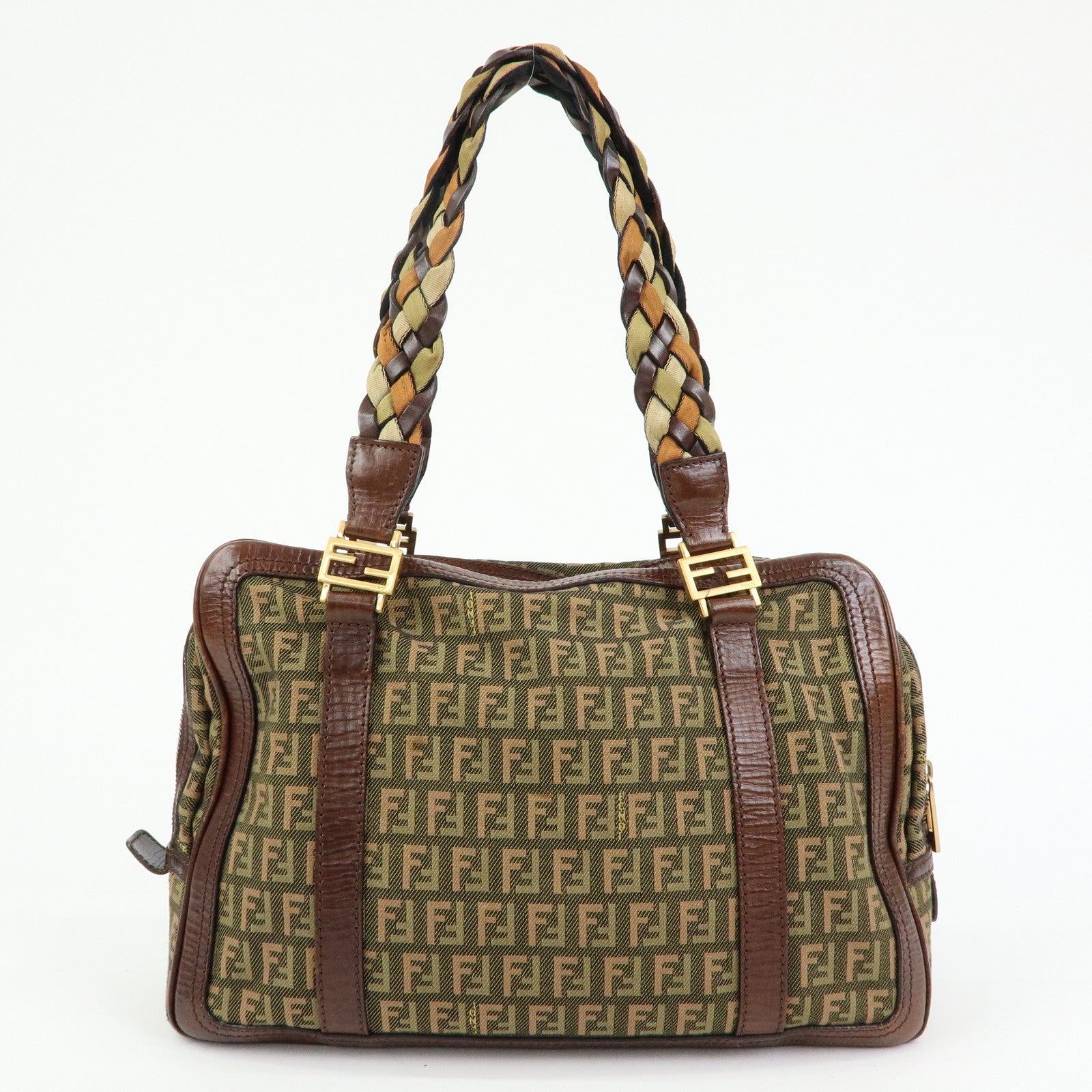 FENDI Zucchino Canvas Leather Mini Boston Bag Shoulder Bag 8BL075