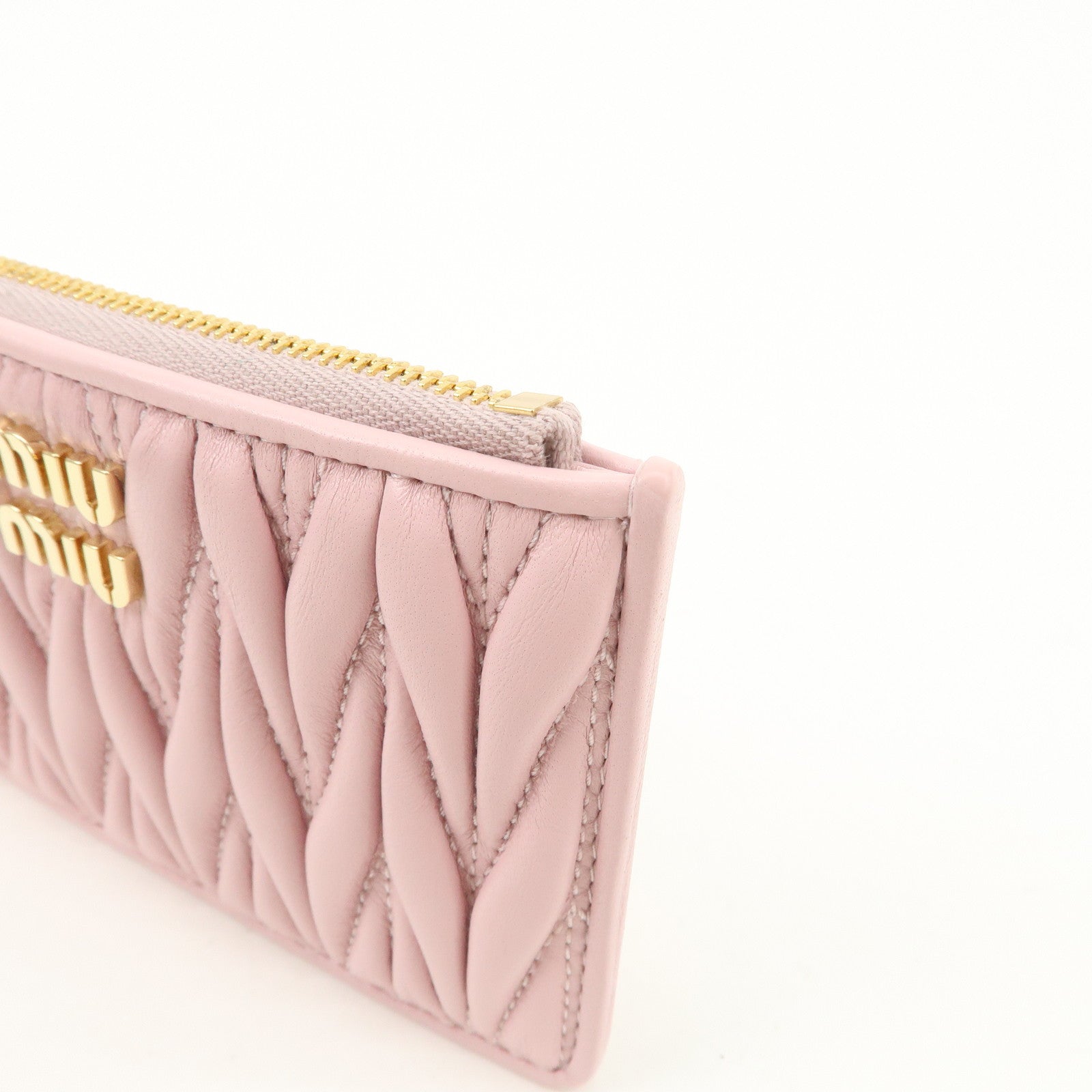 MIU MIU Matelasse Leather Fragment Case Card Case Pink 5MB060