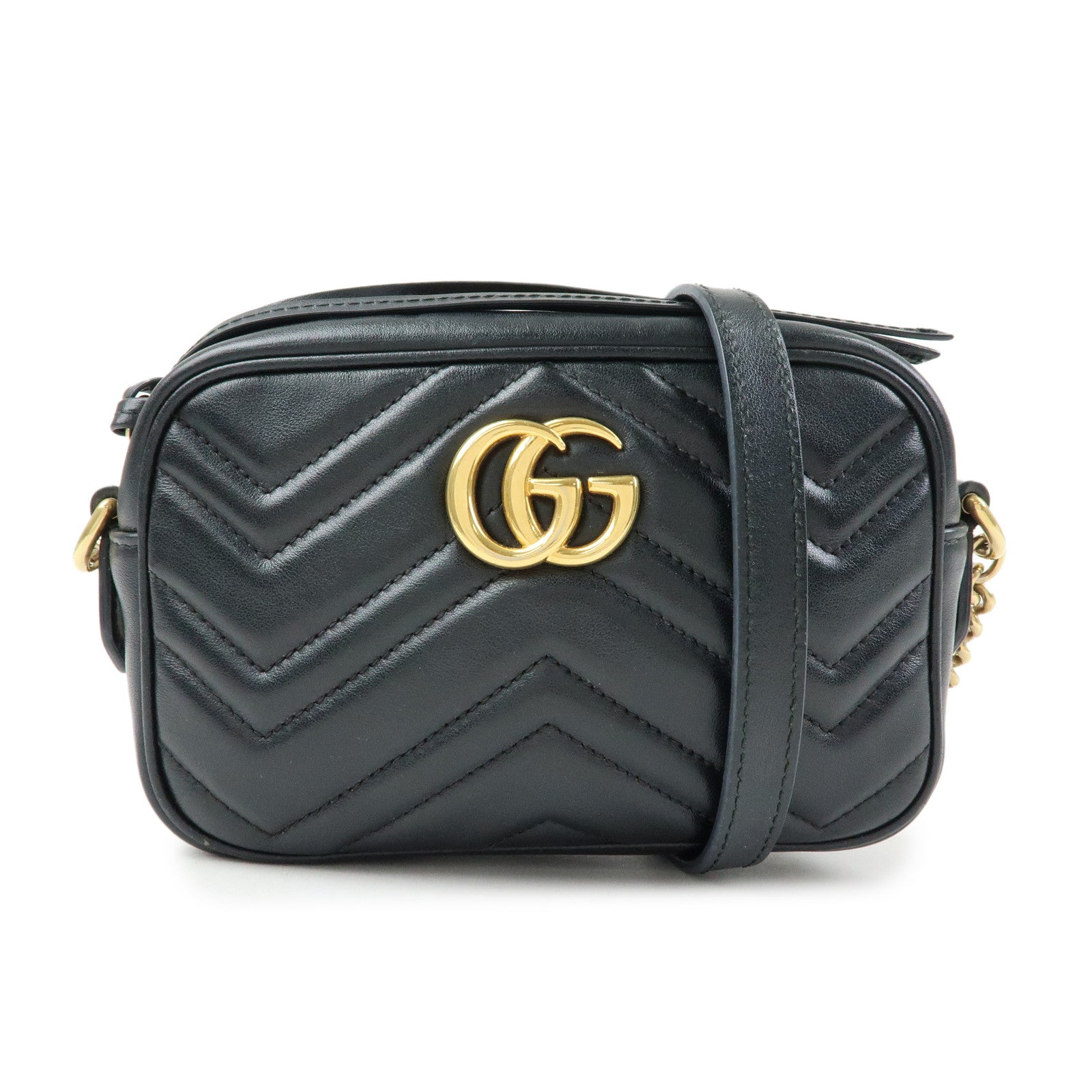 GUCCI GG Marmont Leather Shoulder Crossbody Bag Black 448065