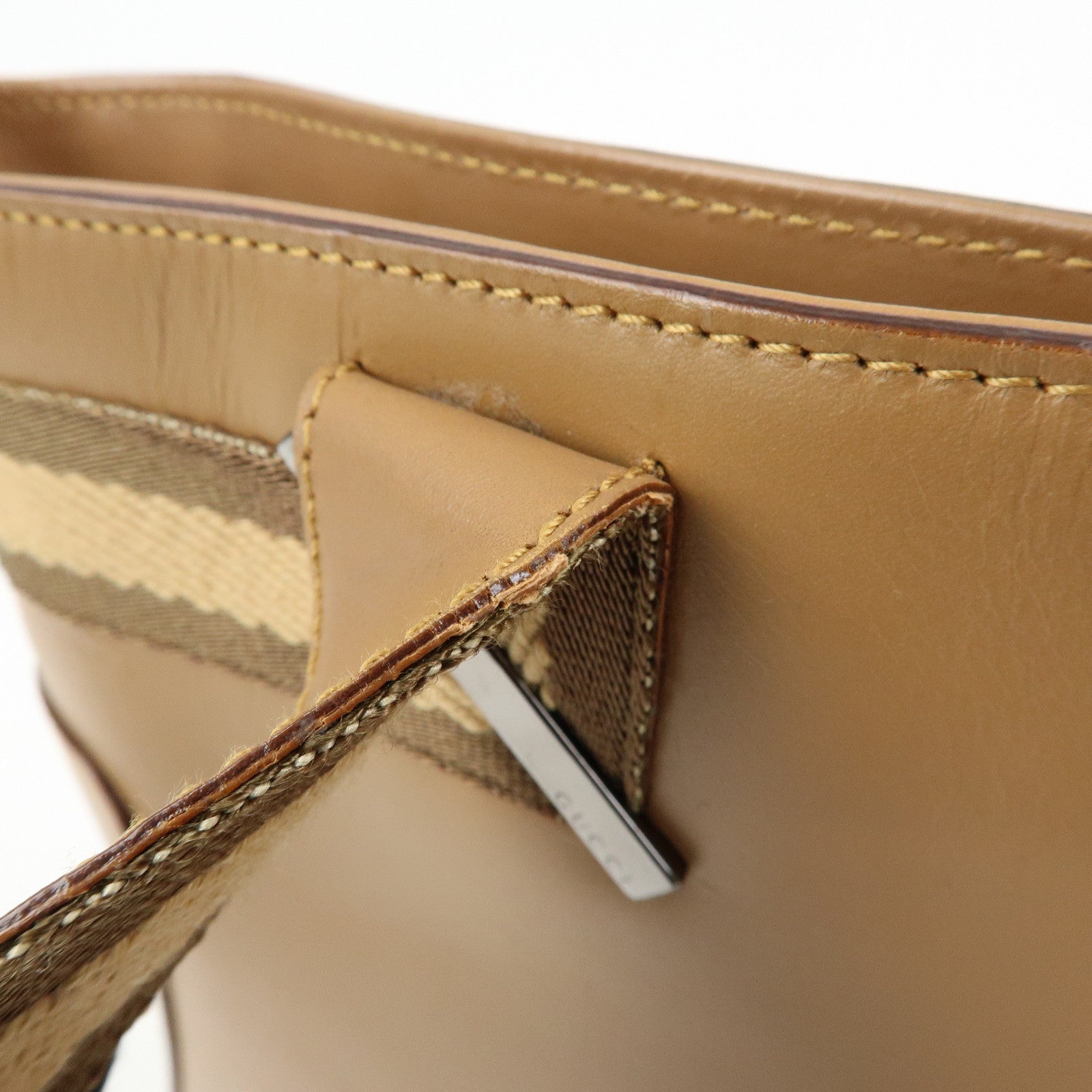 GUCCI Sherry Leather Tote Bag Shoulder Bag Beige 002.1135