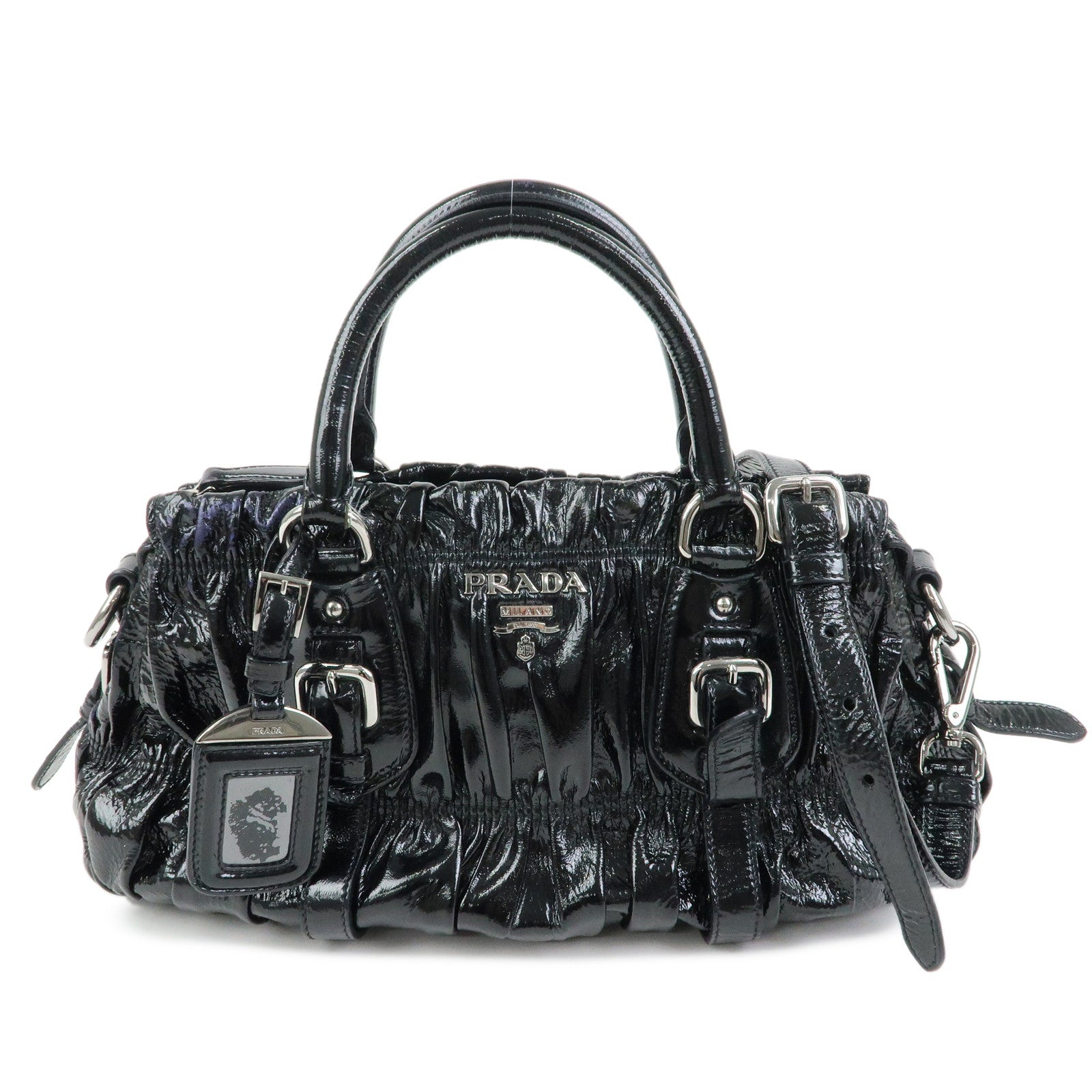 PRADA Patent Leather 2Way Bag Hand Bag Shoulder Bag Black