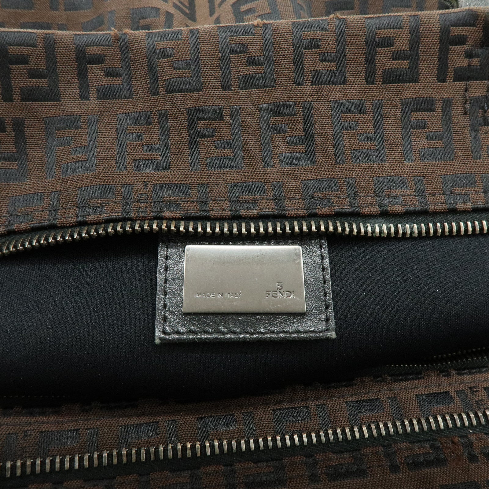 FENDI Zucchino Canvas Leather Tote Bag Shoulder Bag Brown 8BH025