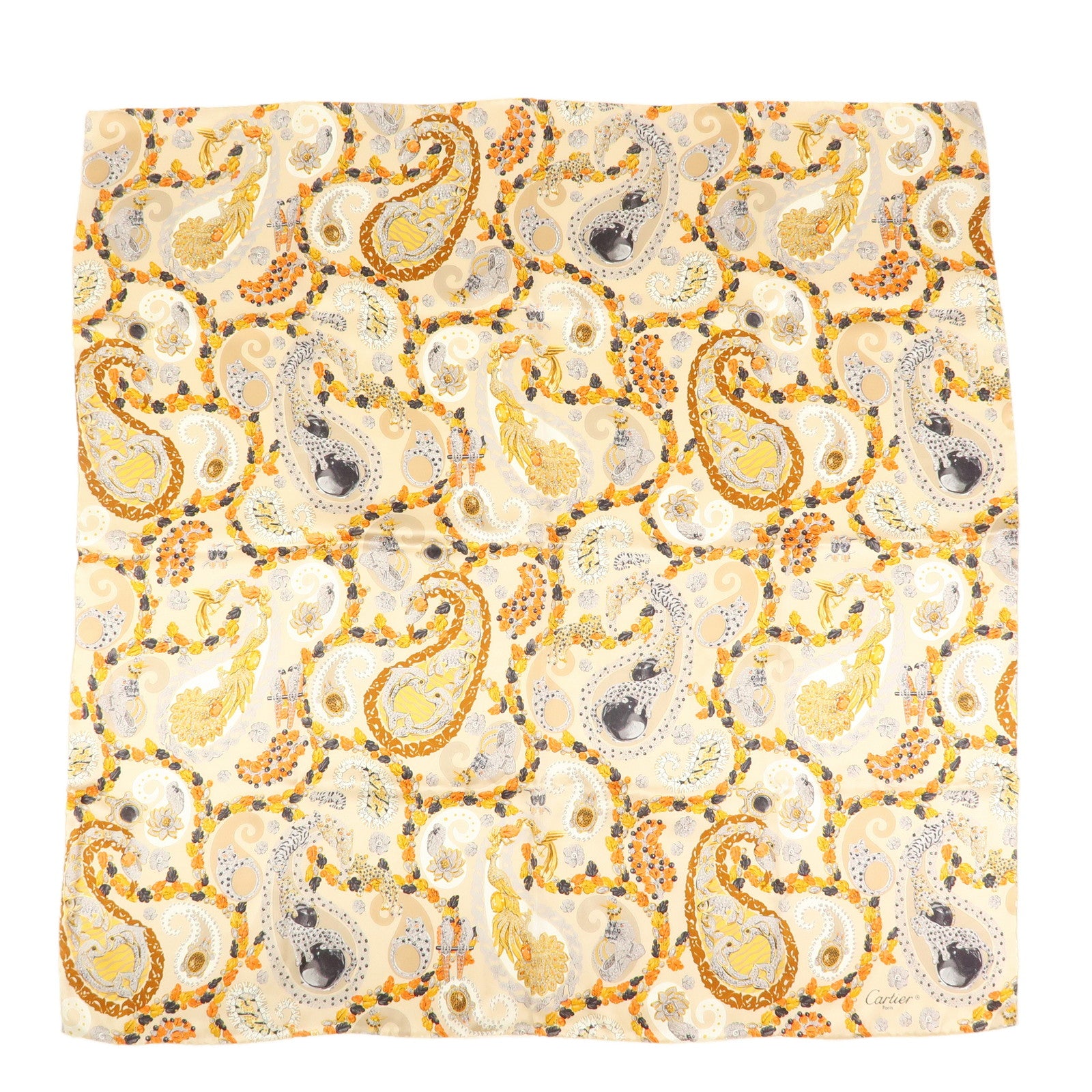 Cartier Silk 100% Scarf Panthere Jewelry Motif Beige