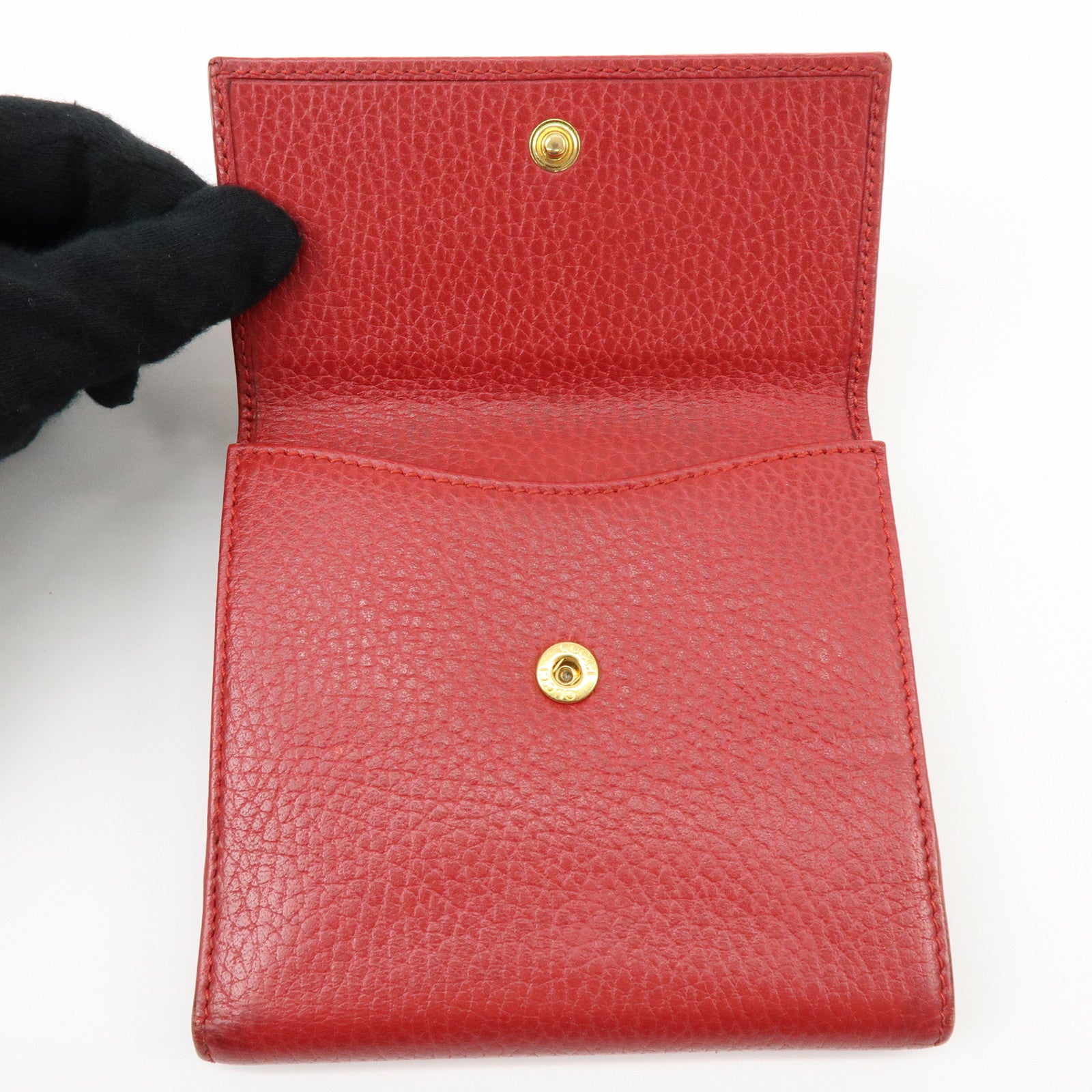 GUCCI Double G Leather Bi-fold Compact Wallet Red 456122