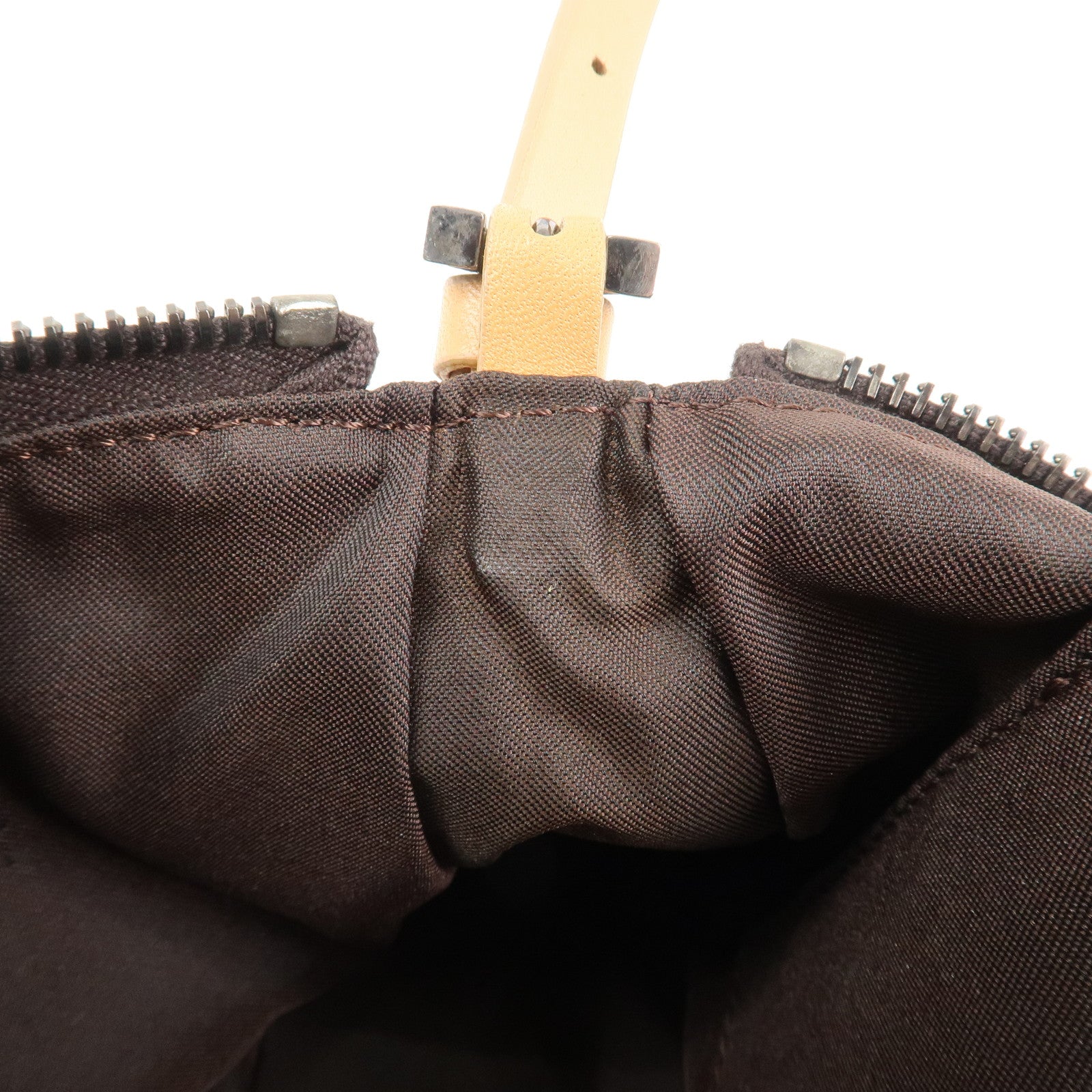 FENDI Zucchino Canvas Leather Shoulder Bag Hand Bag Brown 8BR156