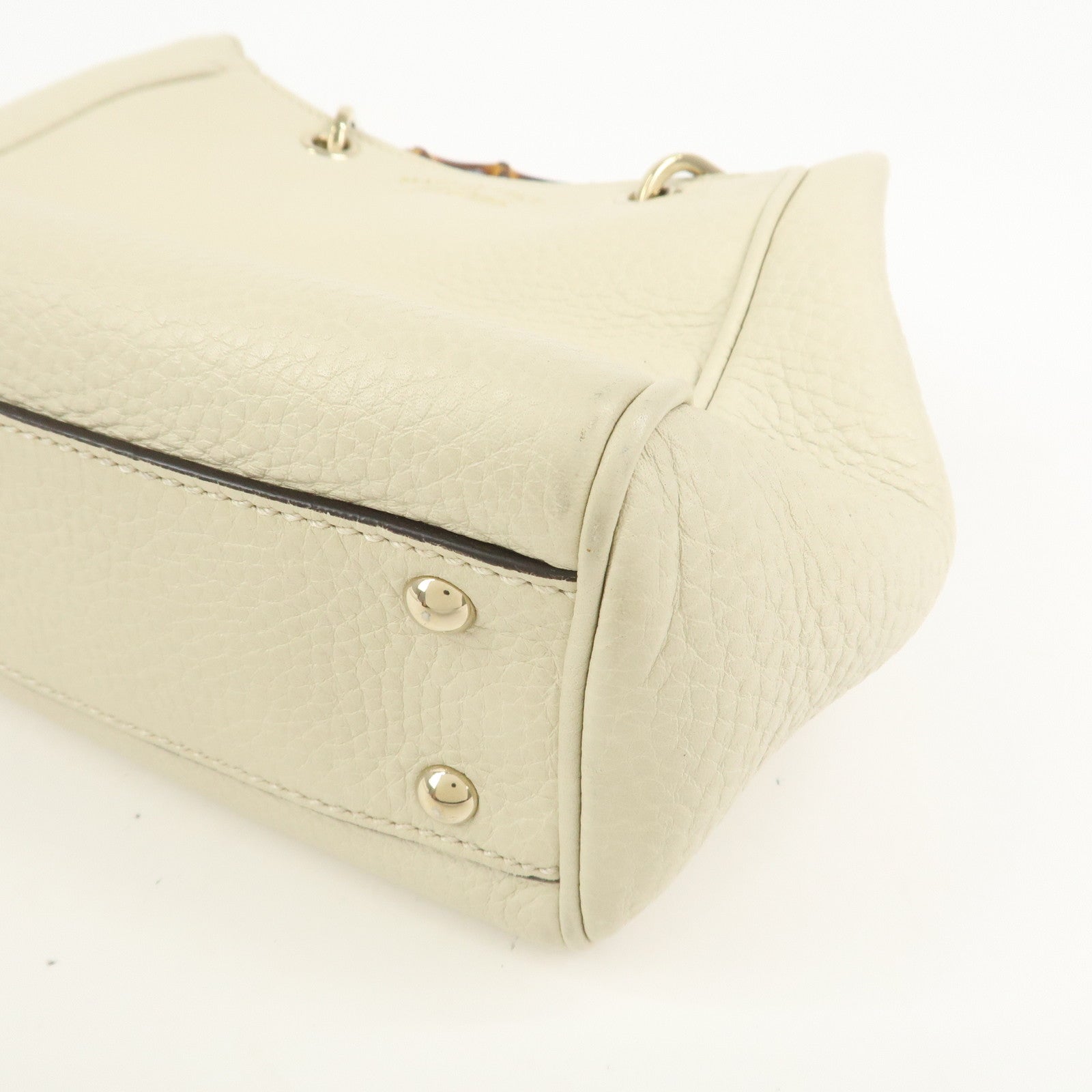 GUCCI Bamboo Leather Mini Shopper 2Way Bag Hand Bag Ivory 368823