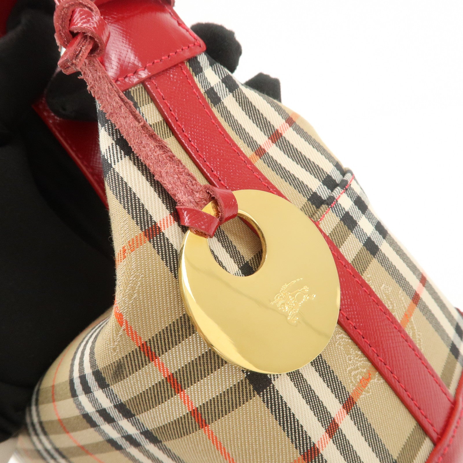 BURBERRY Nova Plaid Canvas Leather Hand Bag Shoulder Bag Beige Red