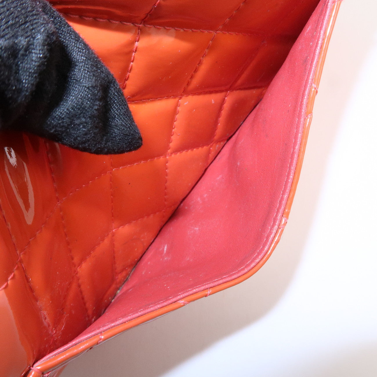 CHANEL Matelasse Patent Leather Long Wallet Card Case Pouch Orange Used