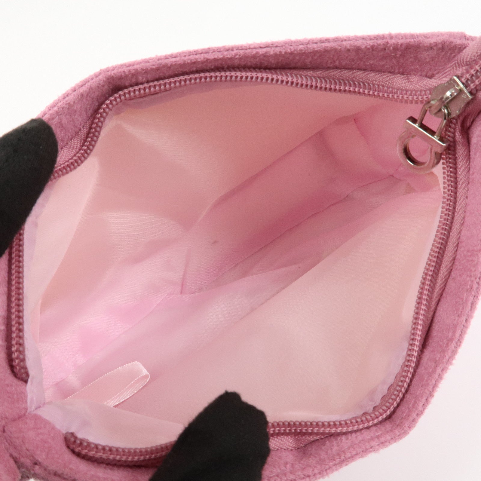 Ferragamo Gancini Nylon Suede Hand Bag Pouch Pink