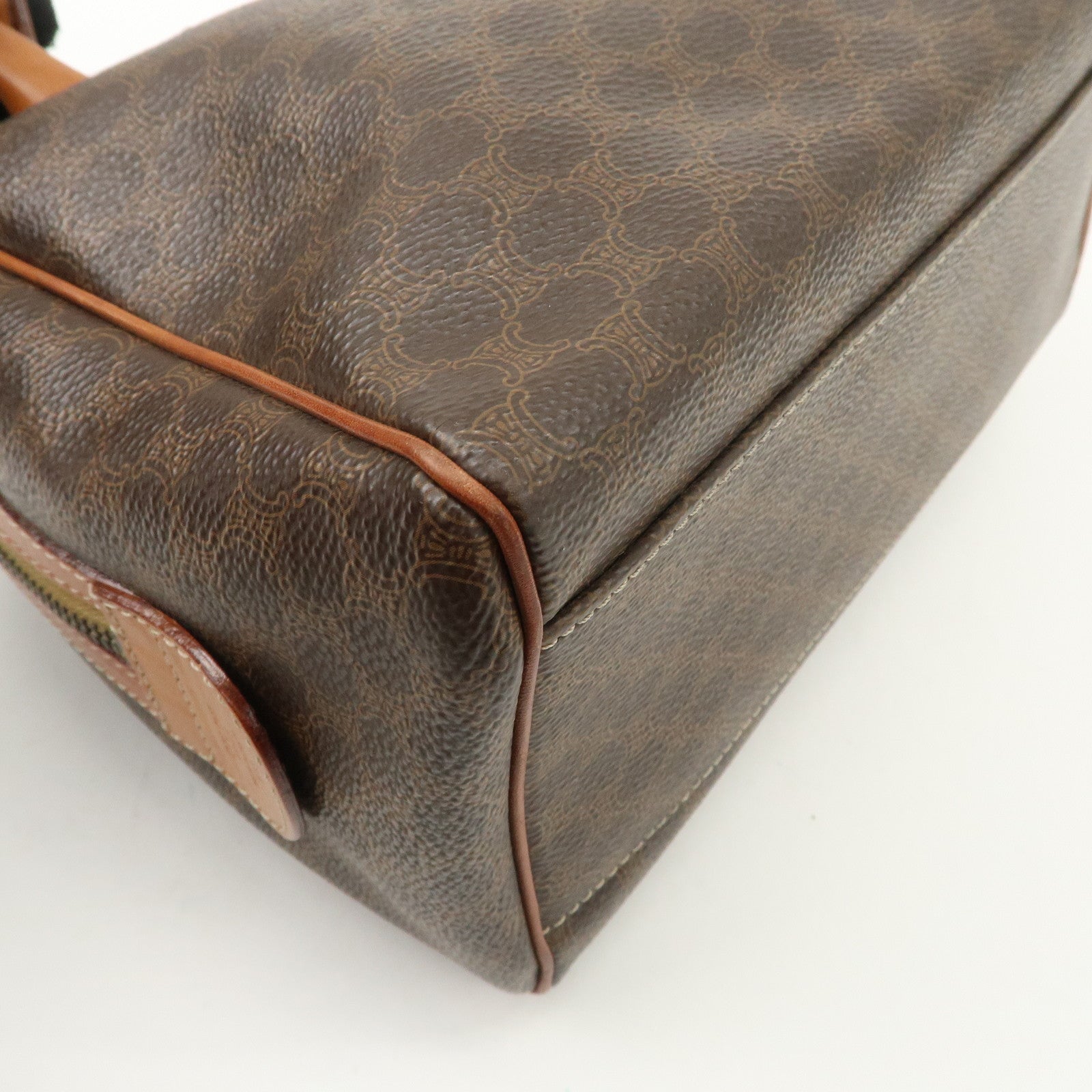 CELINE Macadam Leather PVC Boston Bag Hand Bag Brown Used