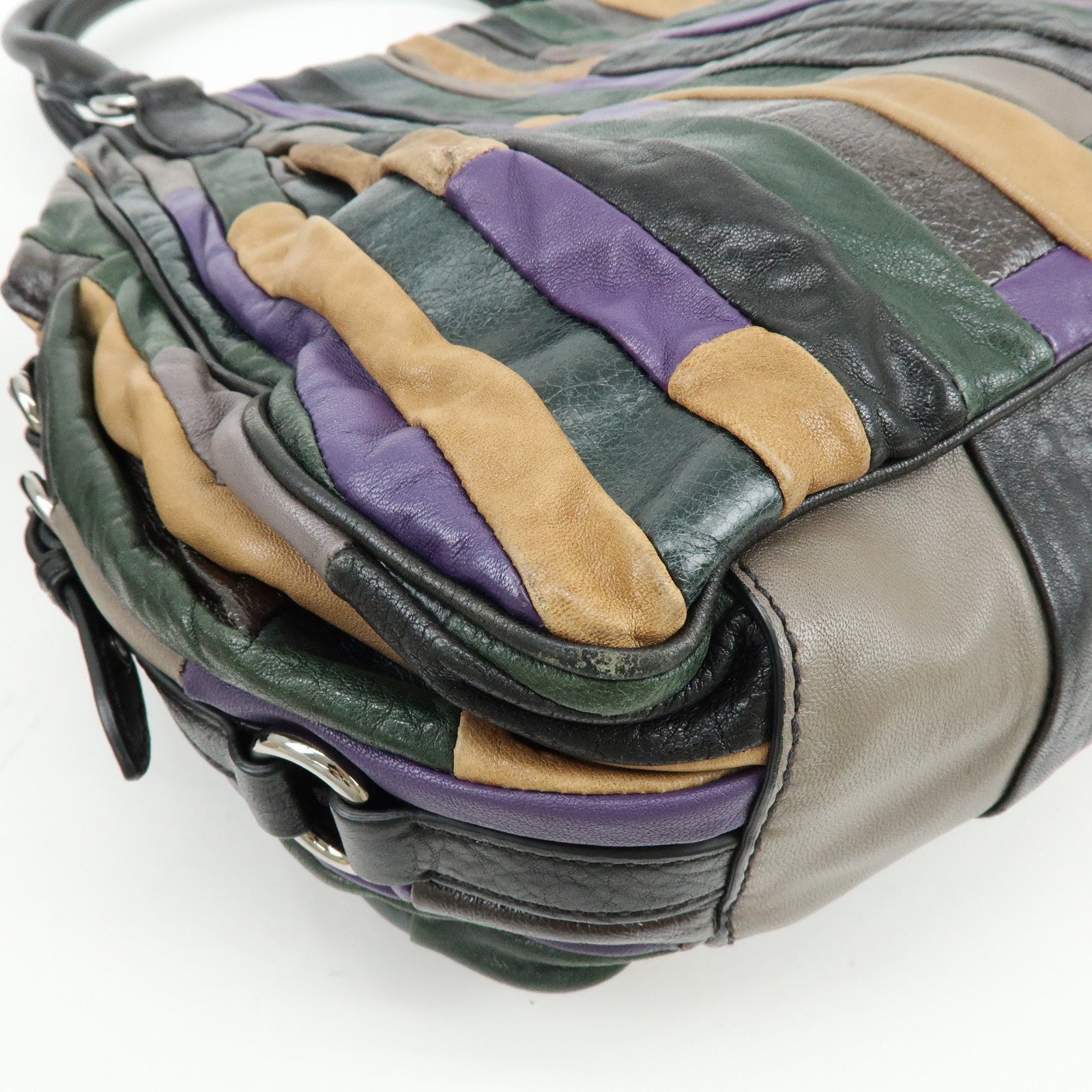 MIU MIU Logo Leather Hand Bag Shoulder Bag Black Purple Green