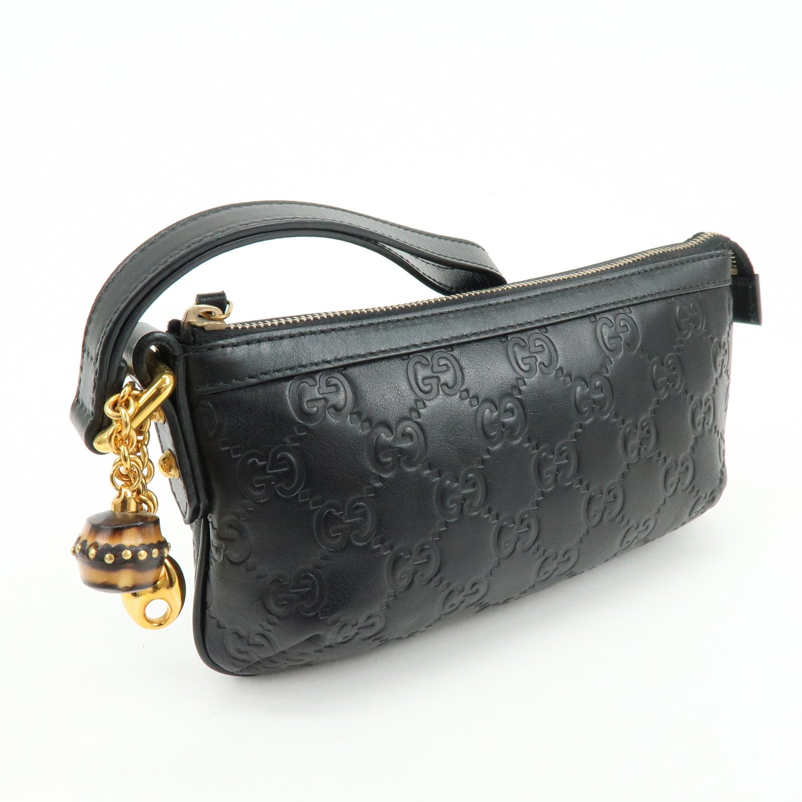 GUCCI Bamboo Guccissima Leather Clutch Bag Pouch Black 159913