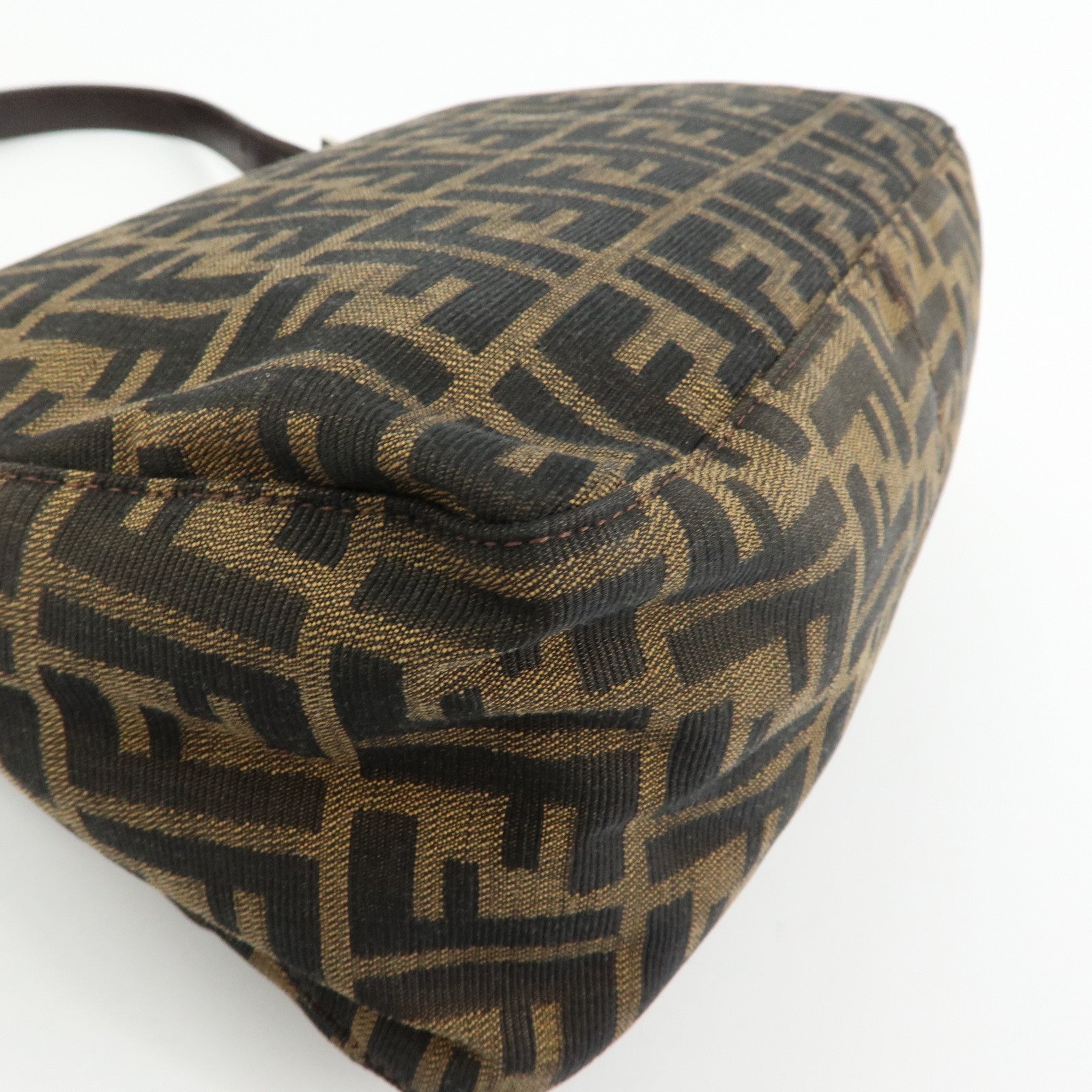 FENDI Mamma Baguette Zucca Canvas Leather Shoulder Bag Brown 26325