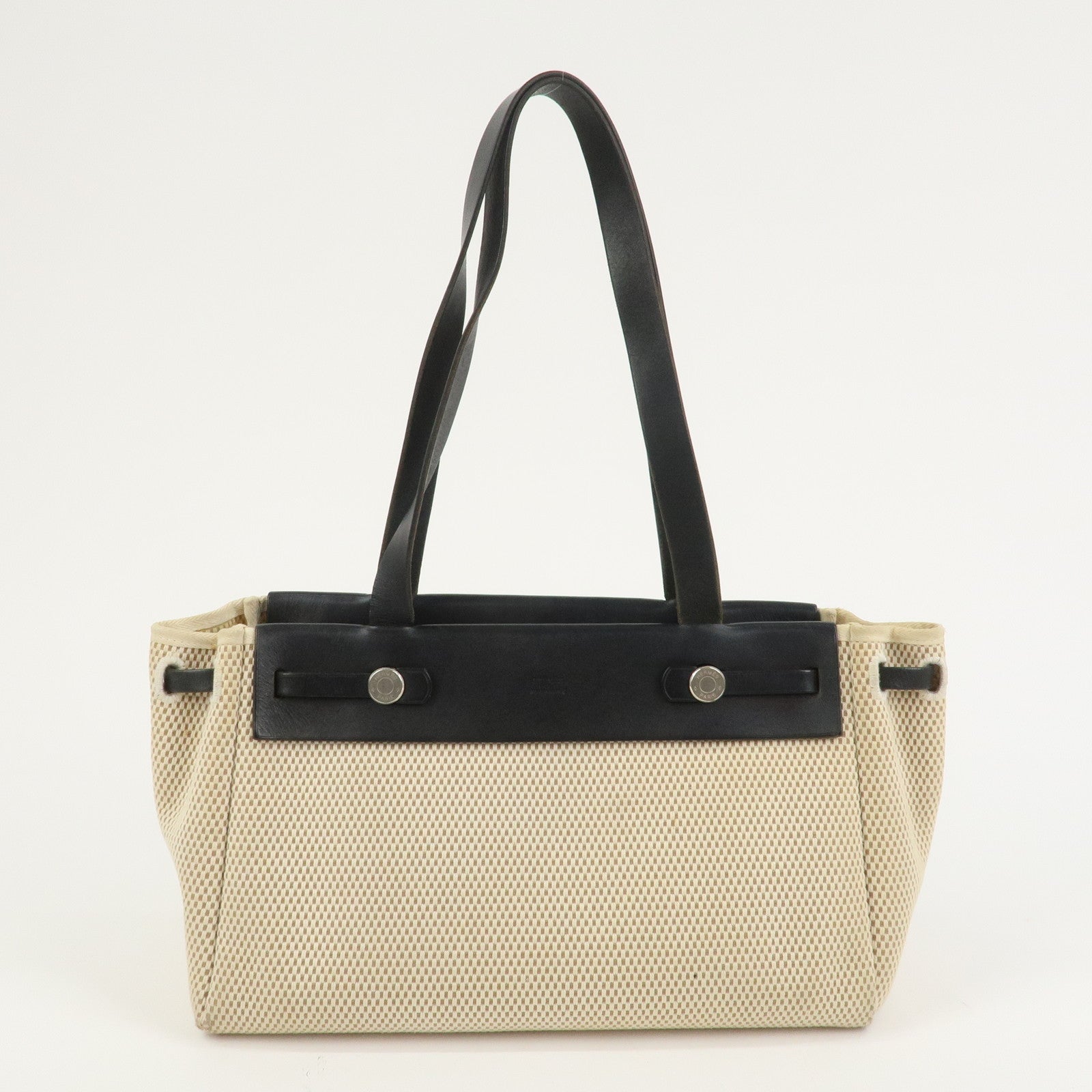 HERMES Herline Cabas PM Toile GM Canvas Leather Hand Bag □H Stamped