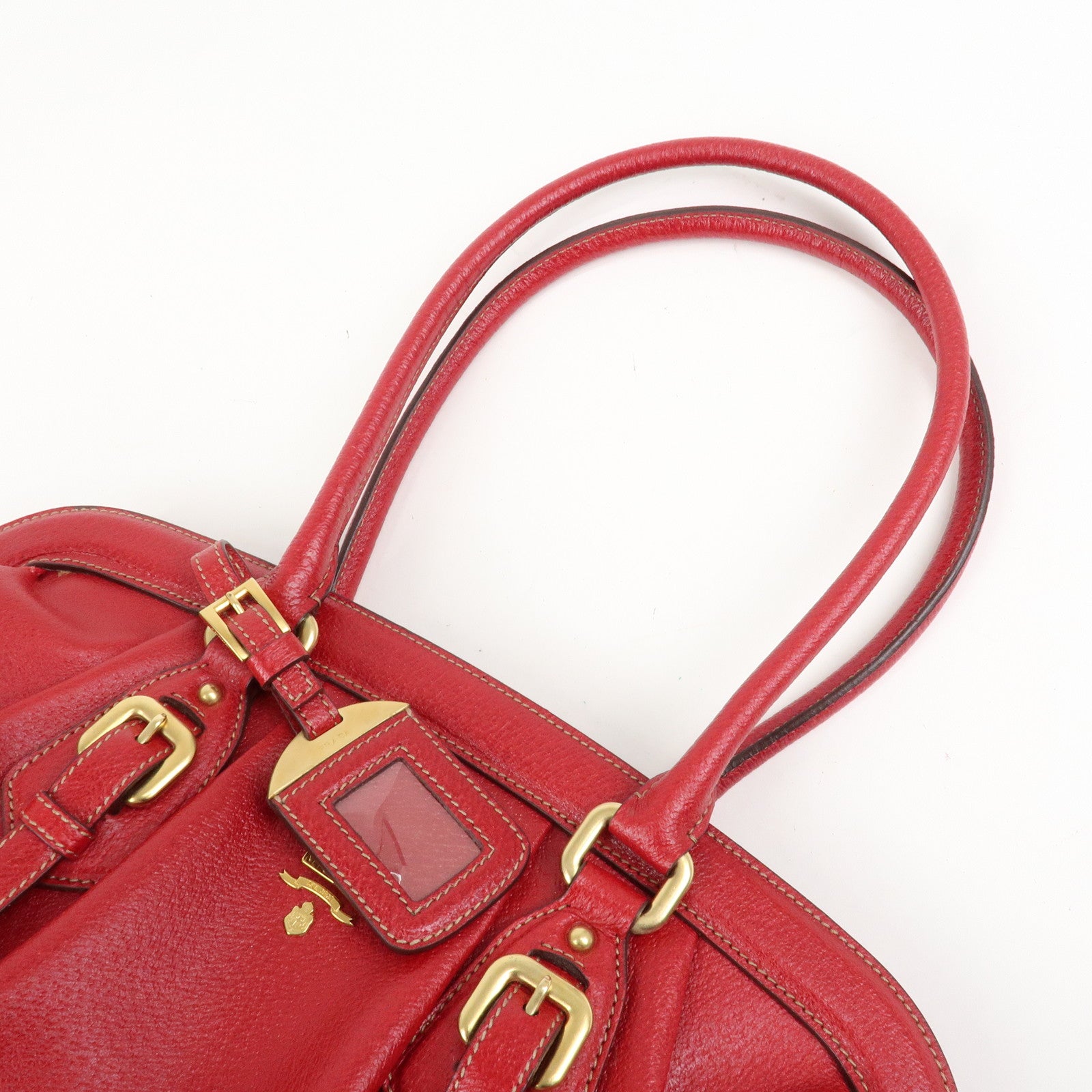 PRADA Logo Leather Hand Bag Shoulder Bag Red BR3508