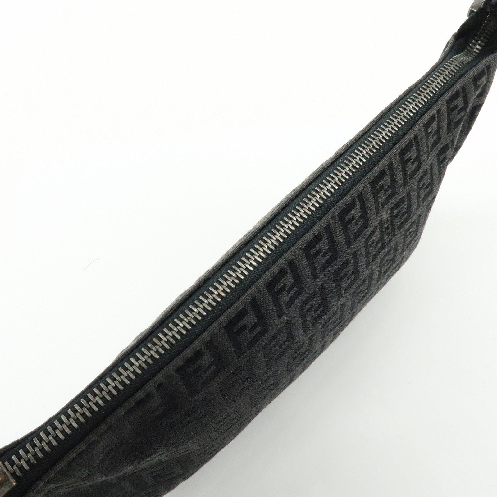 FENDI Zucchino Canvas Leather Shoulder Bag Hand Bag Black