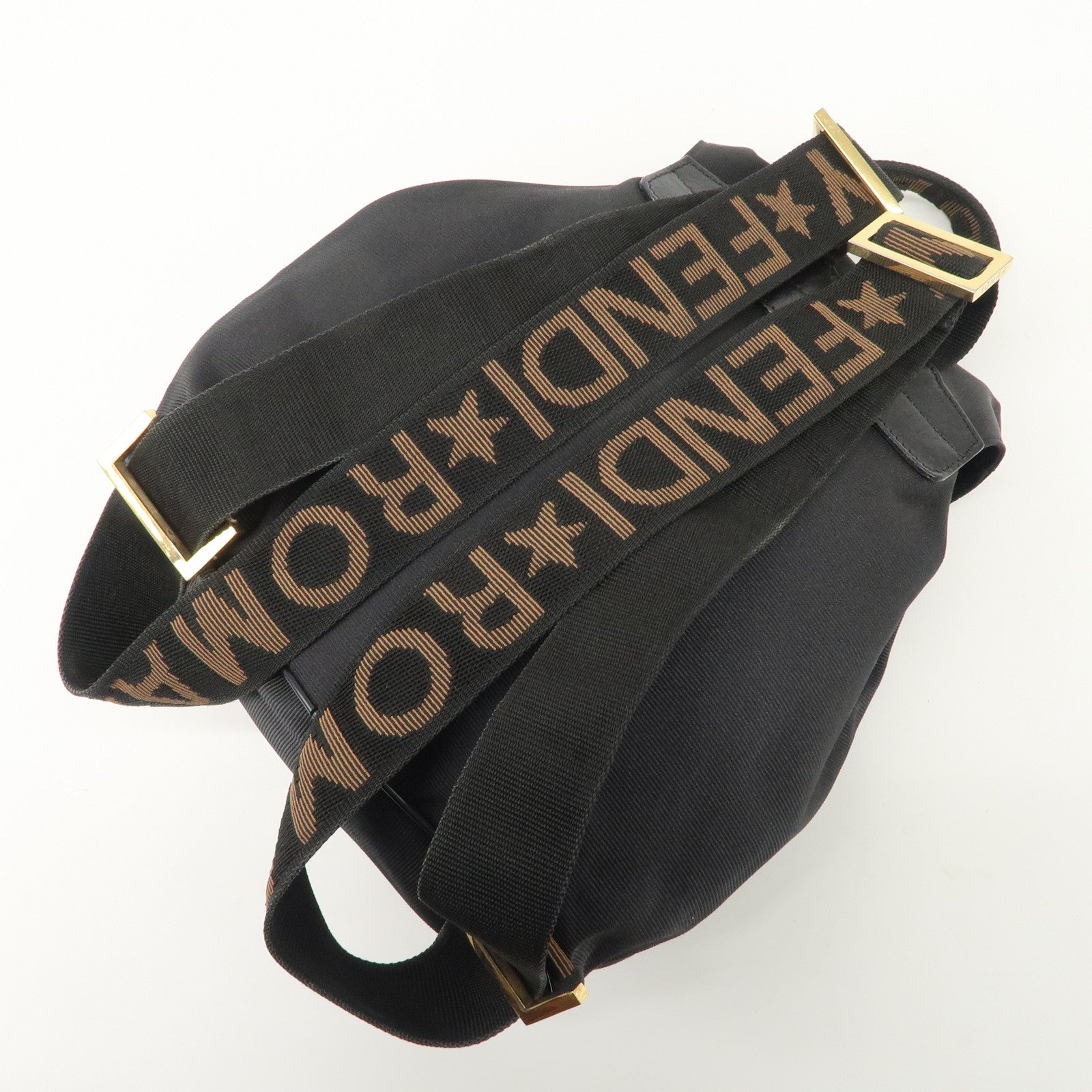 FENDI Nylon Leather Back Pack Black Gold Hardware 263390