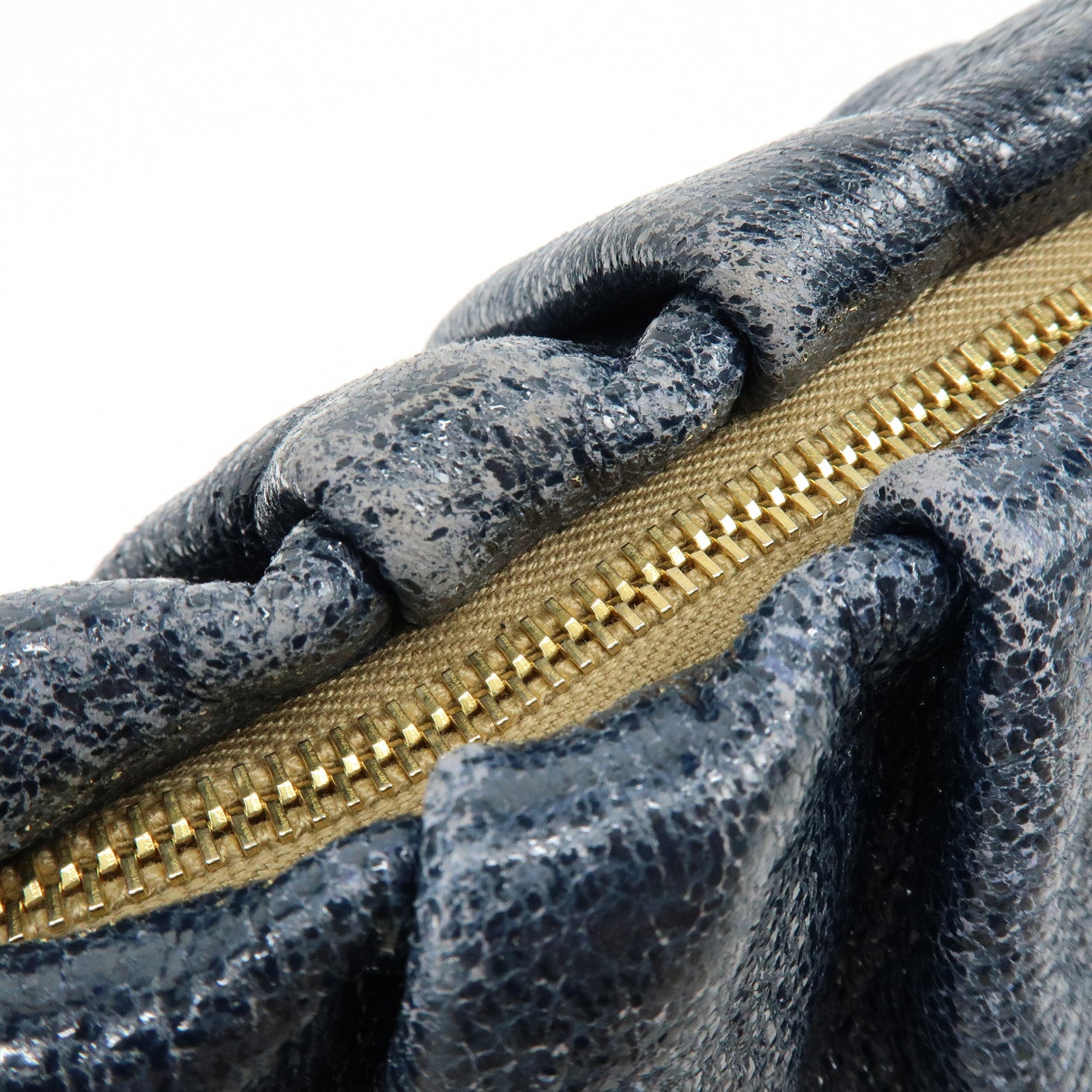 PRADA Logo Shiny Coated Leather Shoulder Bag Hand Bag Navy BR4070