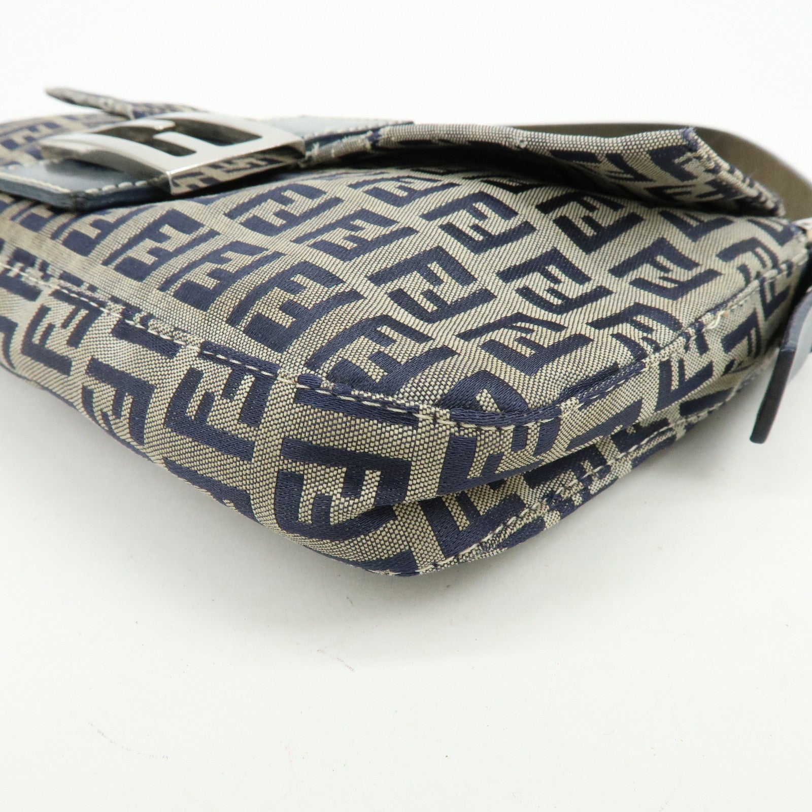 FENDI Mamma Baguette Zucchino Canvas Leather Shoulder Bag 26424