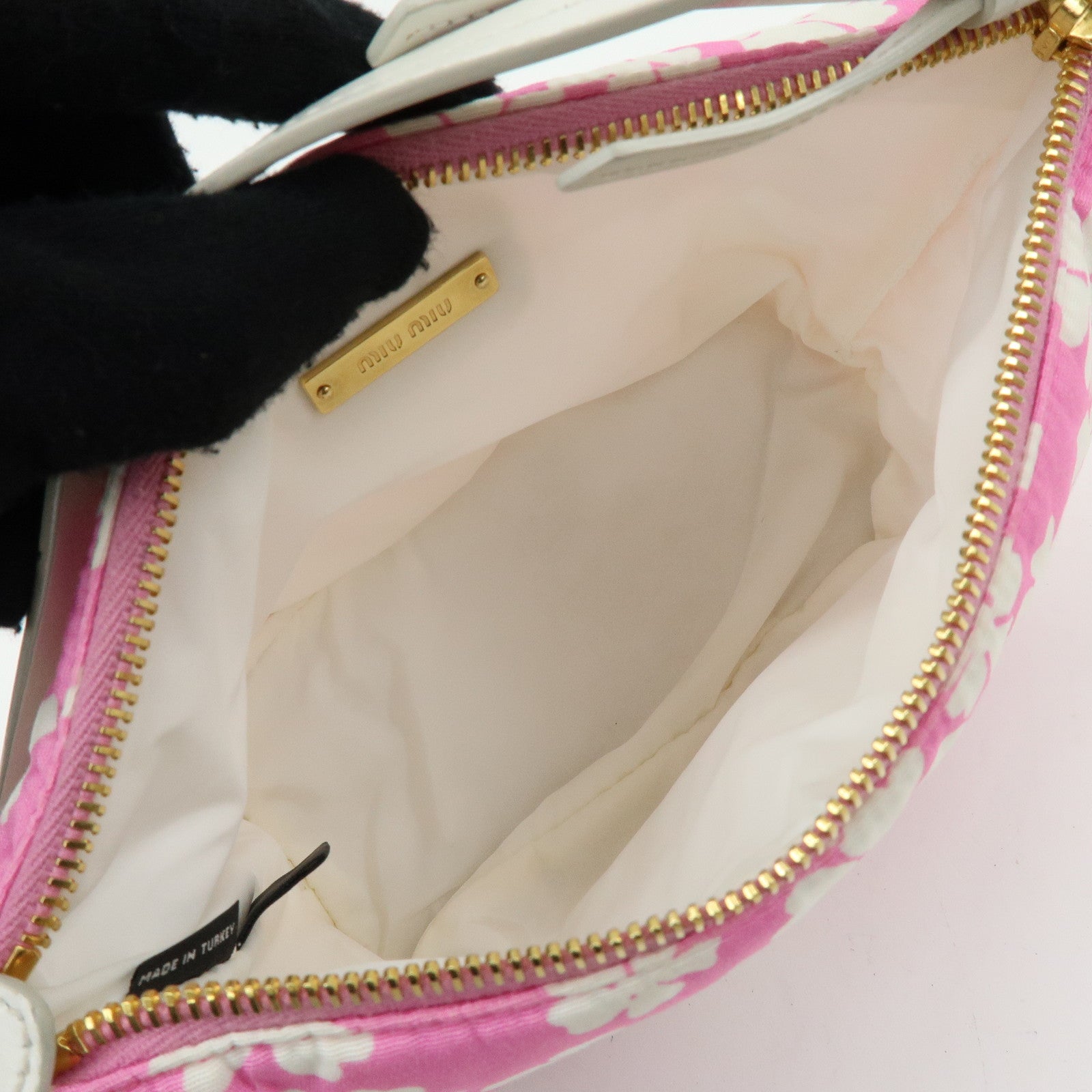 MIU MIU Spirit Canvas Leather Mini Hand Bag Pink White 5NE841