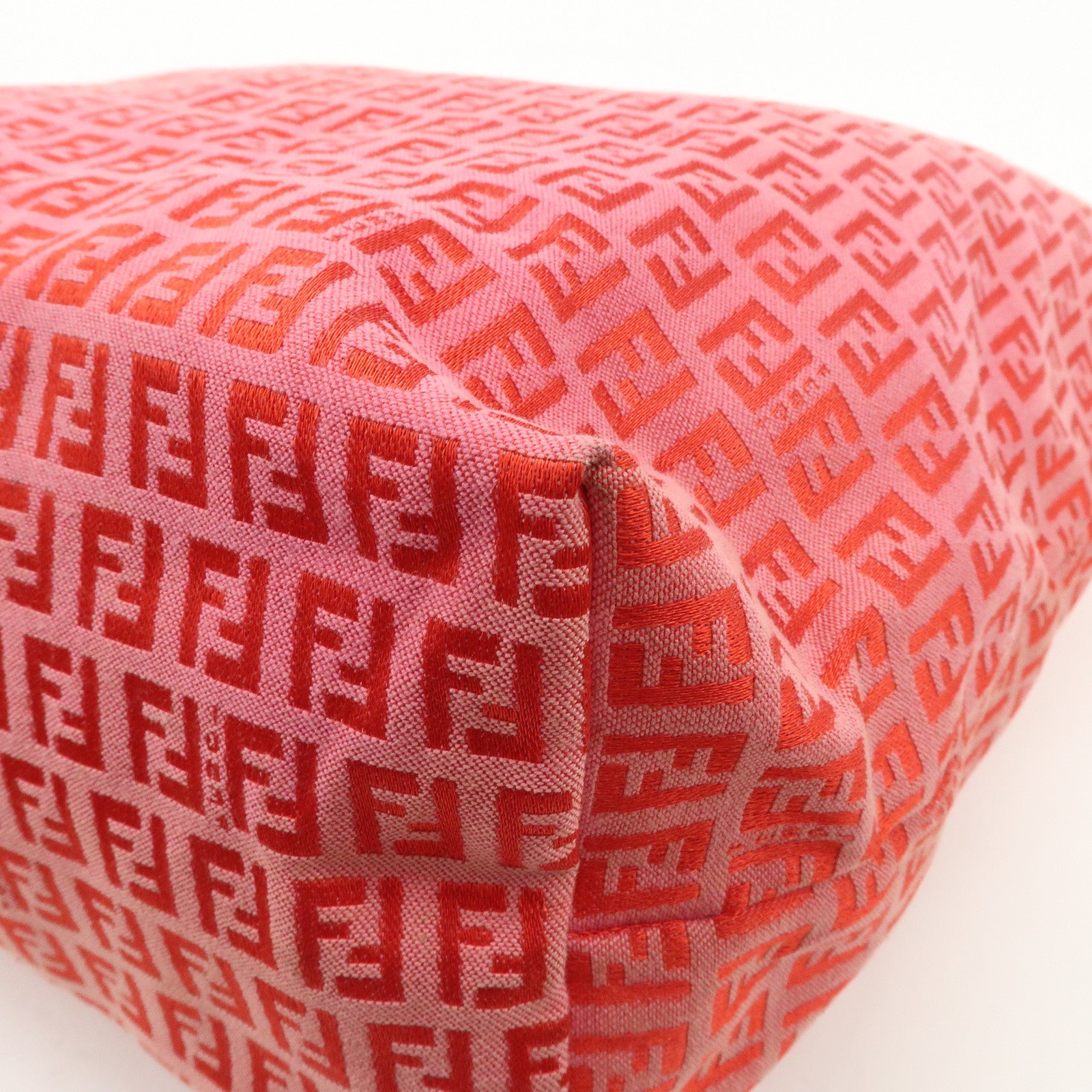 FENDI Zucchino Canvas Leather Tote Bag Shoulder Bag Red Pink 8BH005