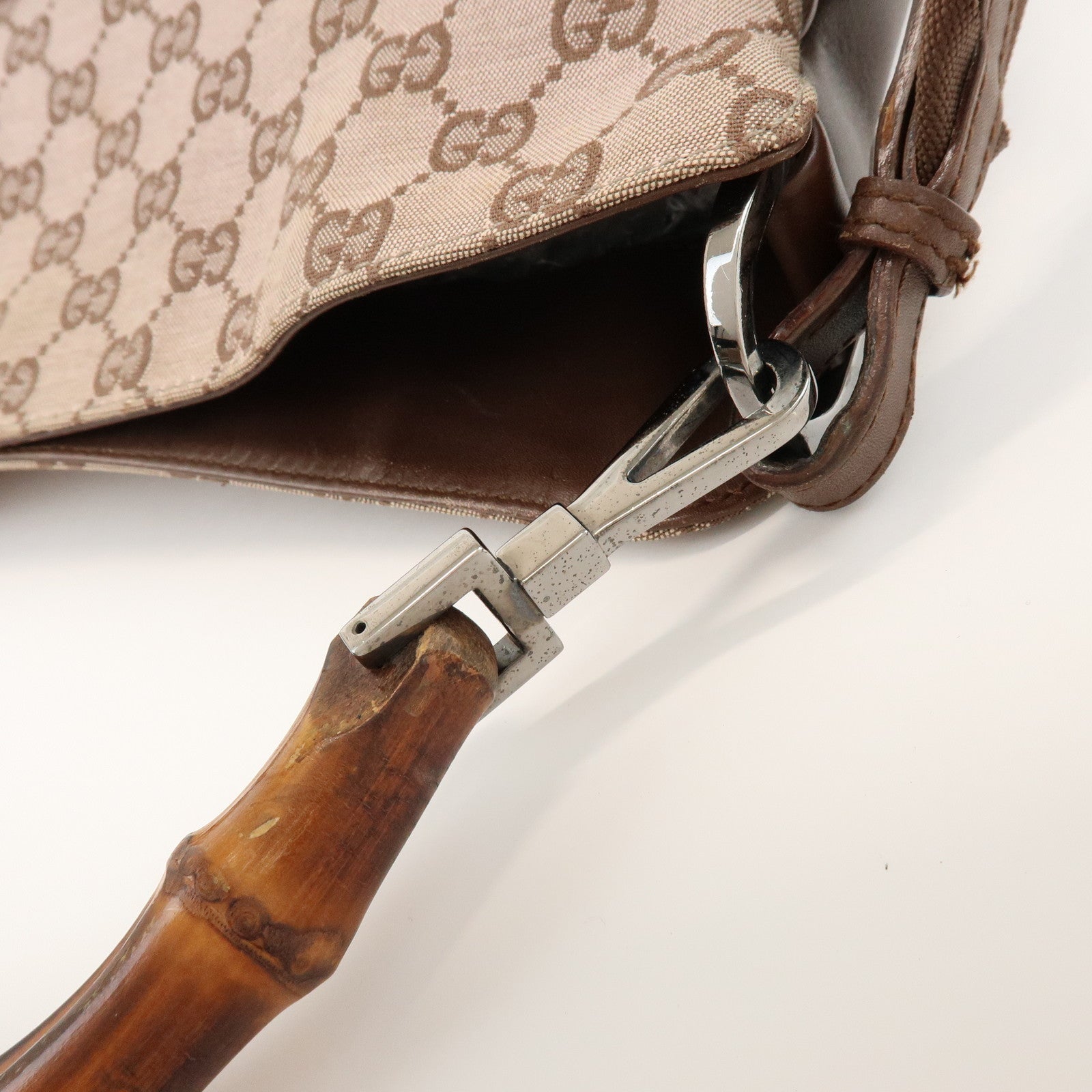 GUCCI Bamboo GG Canvas Leather 2Way Bag Brown 001・4095・001553