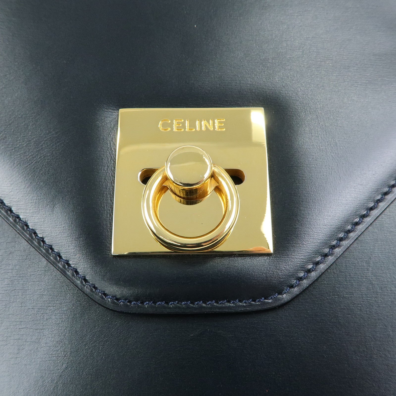 CELINE Leather Envelope Flap Clutch Bag Pouch Navy