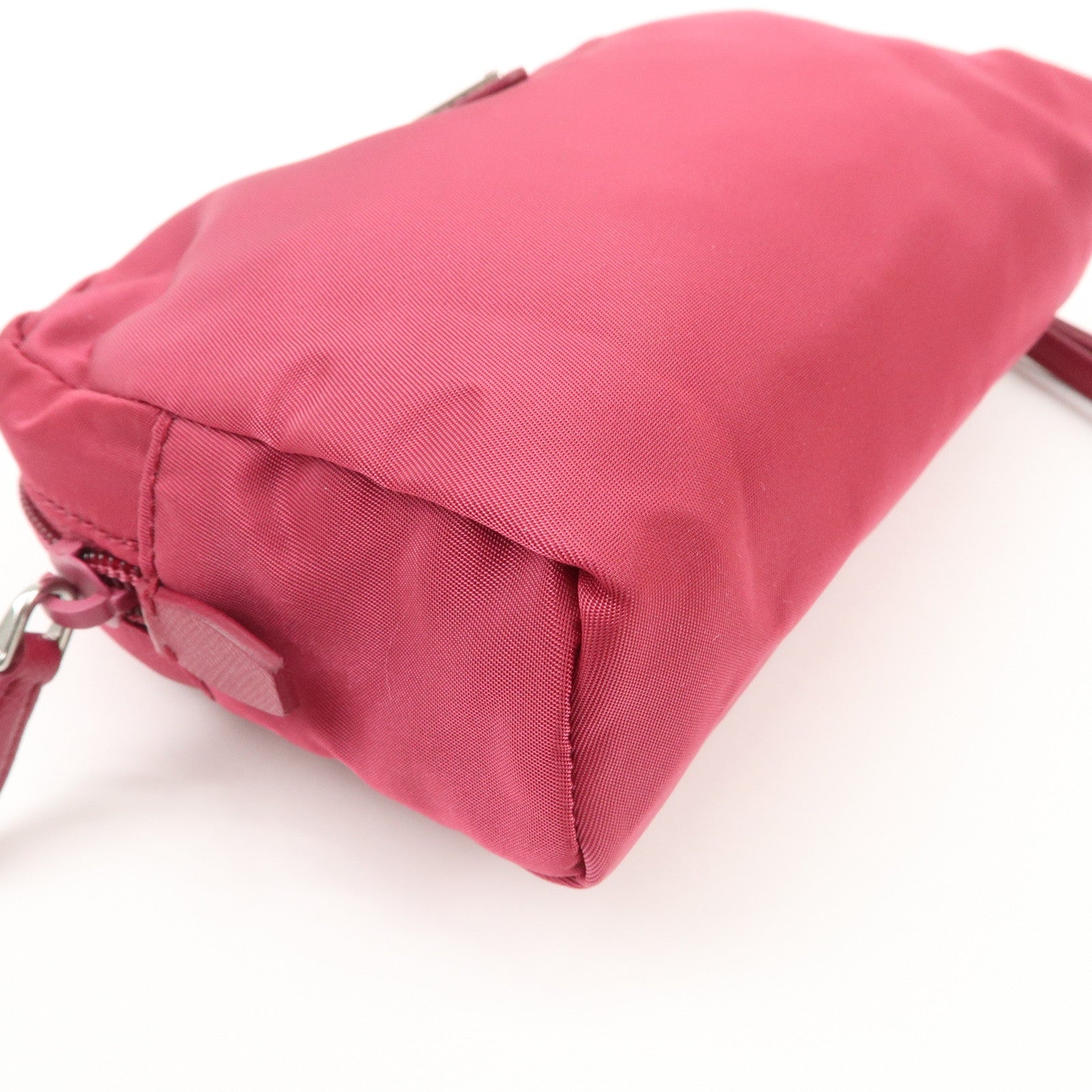 PRADA Triangle Logo Nylon Leather Pouch Pink 1NE693 Used
