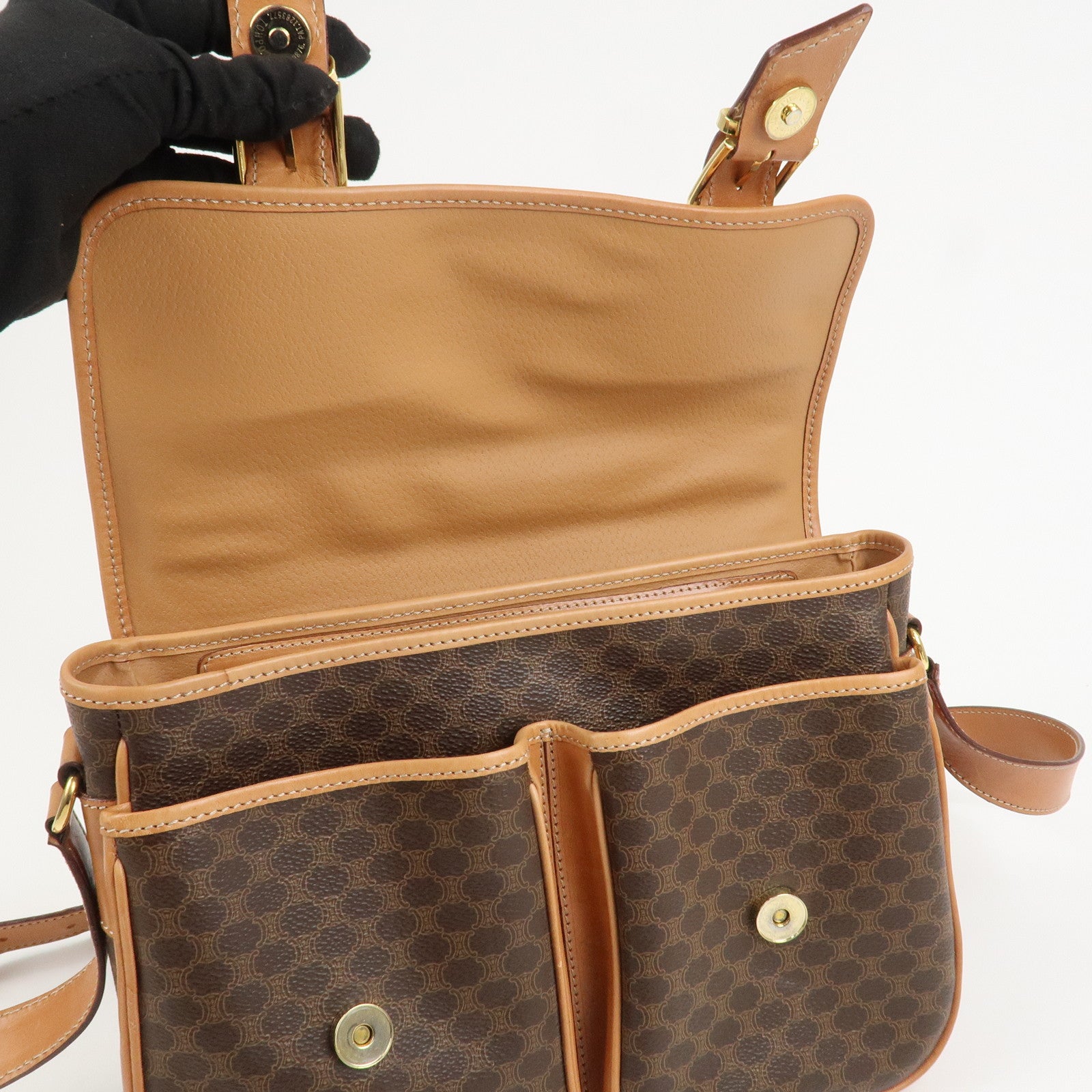 CELINE Macadam PVC Canvas Leather 2WAY Bag Shoulder Bag Brown