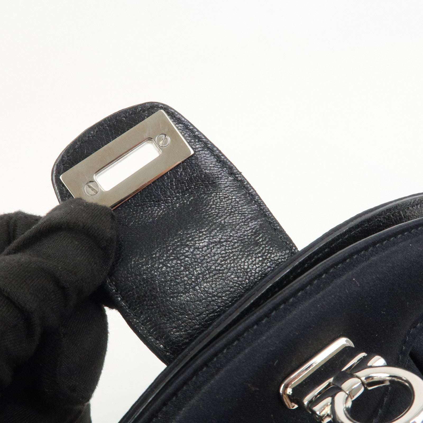 Ferragamo Gancini Satin Shoulder Bag Crossbody Bag Black Q 21 6436