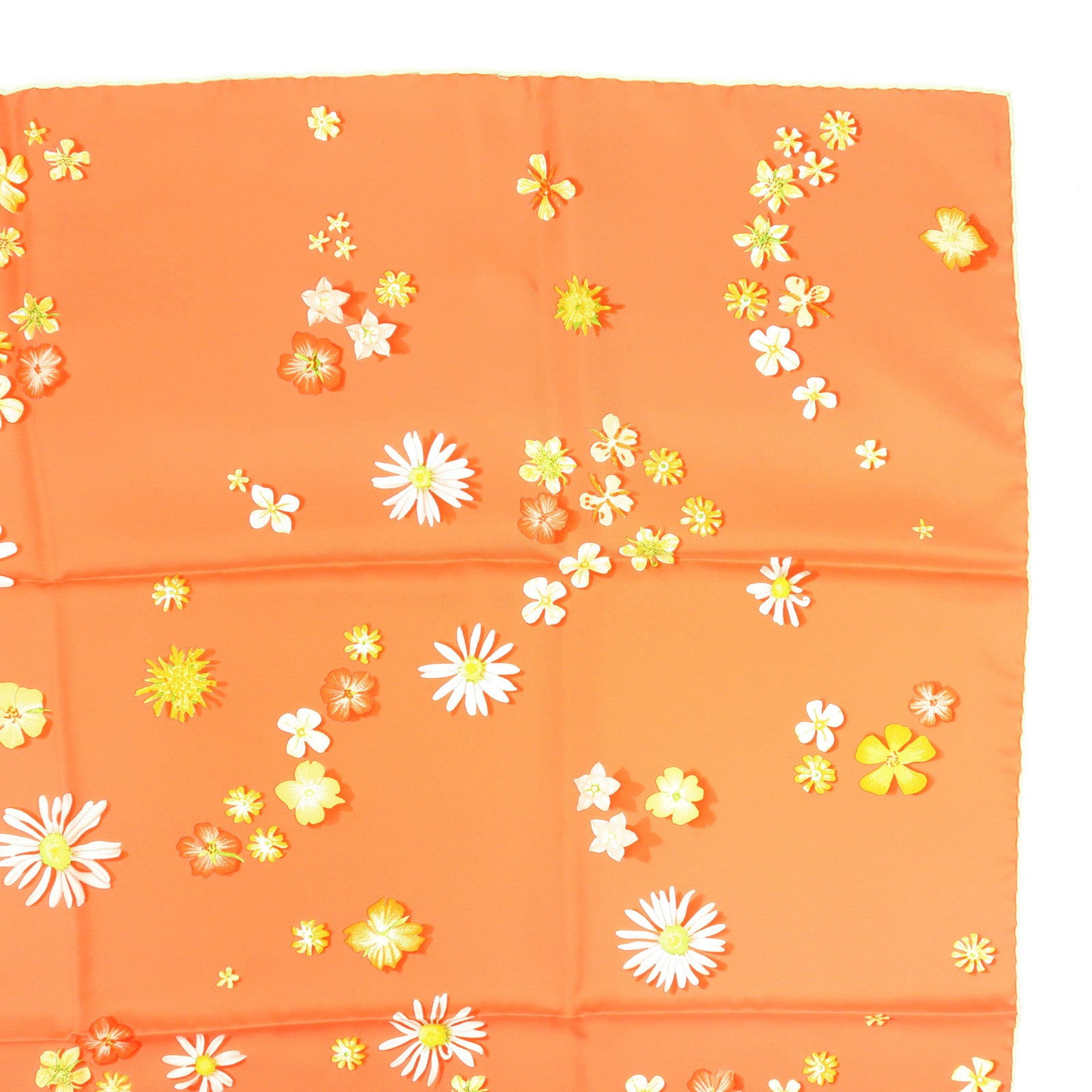 HERMES Carre 90 Silk 100% FLOWER POWER Scarf Orange