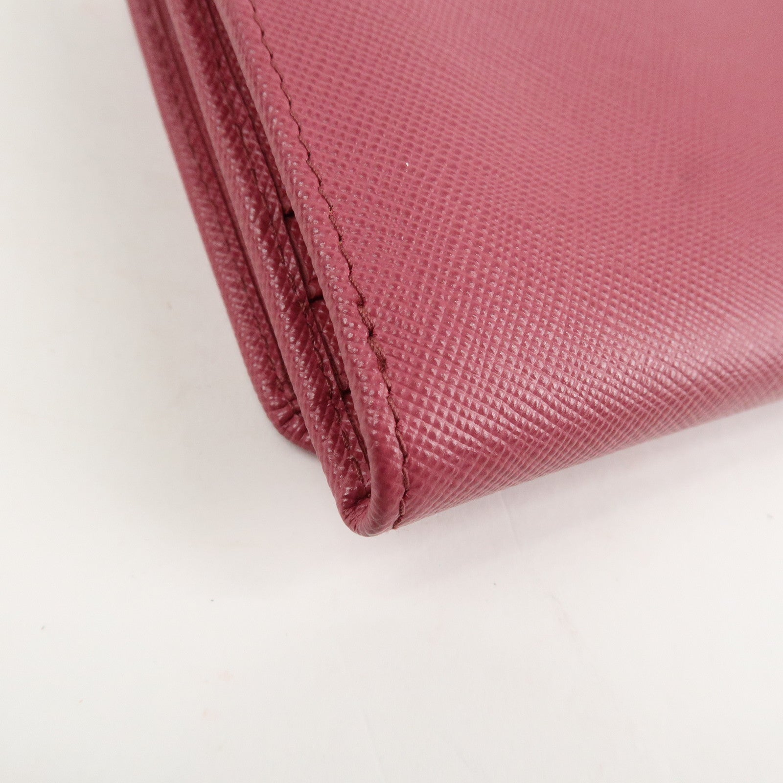 PRADA Logo Saffiano Leather Tri-fold Compact Wallet Pink 1M0176 Used