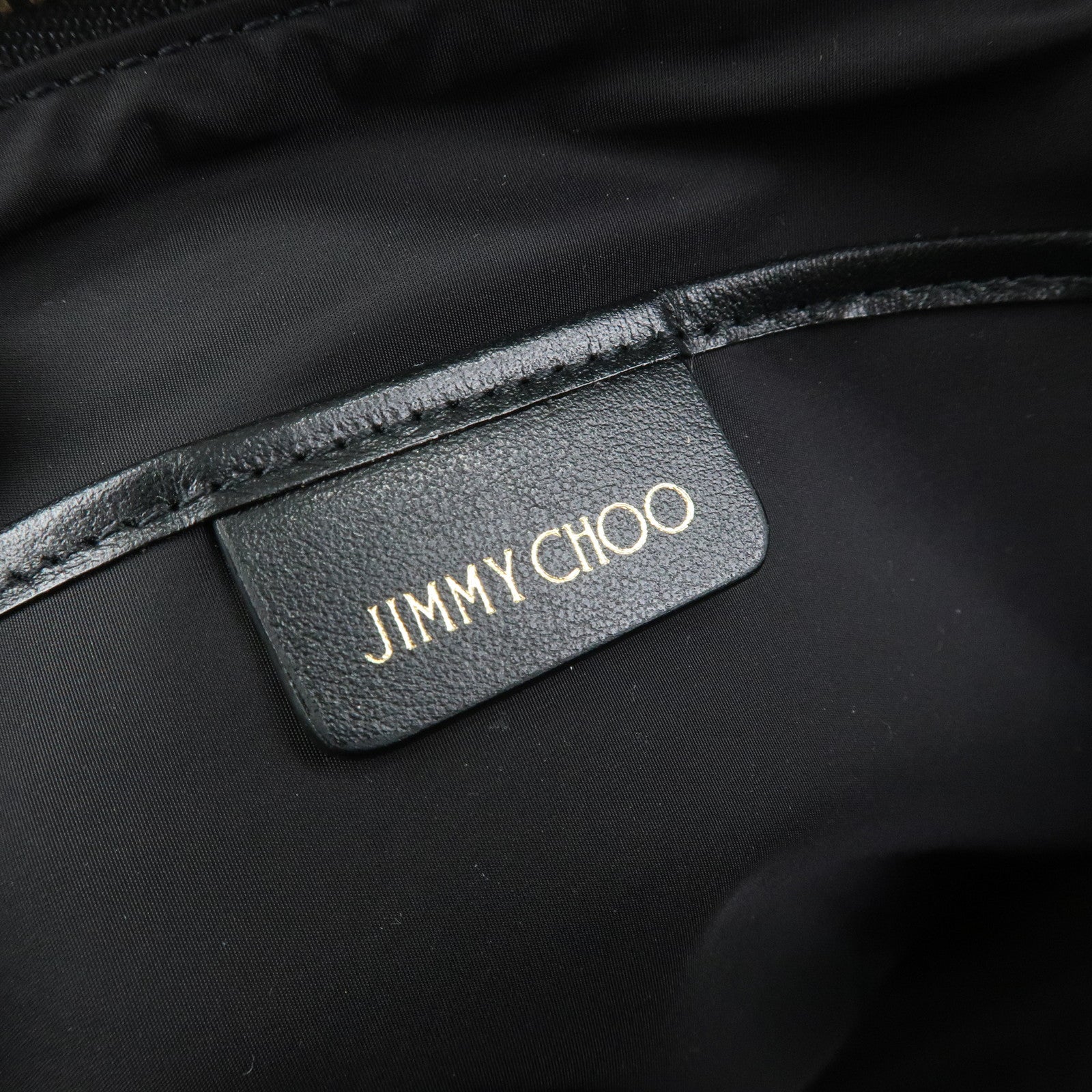 JIMMY CHOO Nylon Leather Leopard Clutch Pouch Makeup Bag Brown