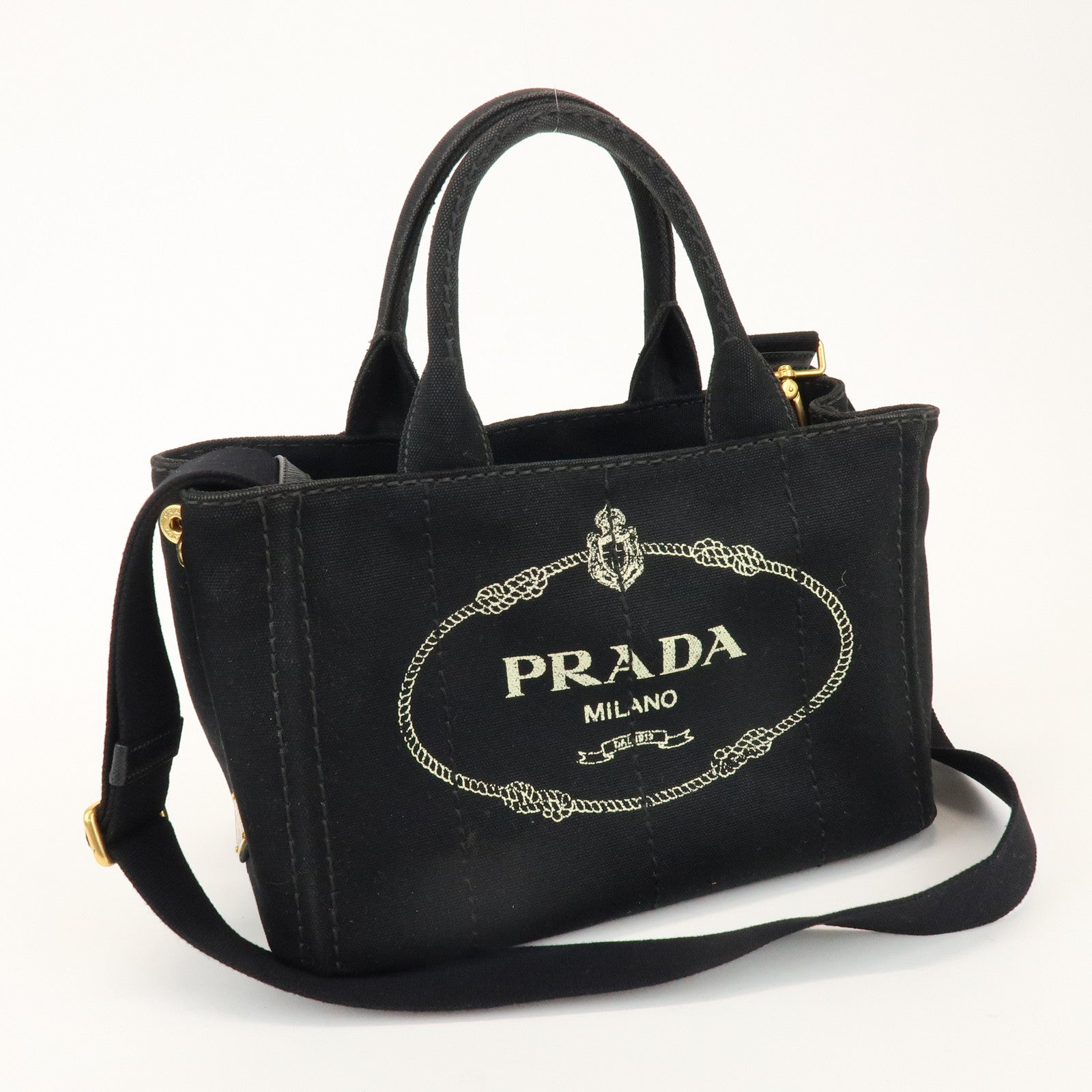 PRADA Canapa Mini Canvas 2Way Bag Hand Bag Black 1BG439