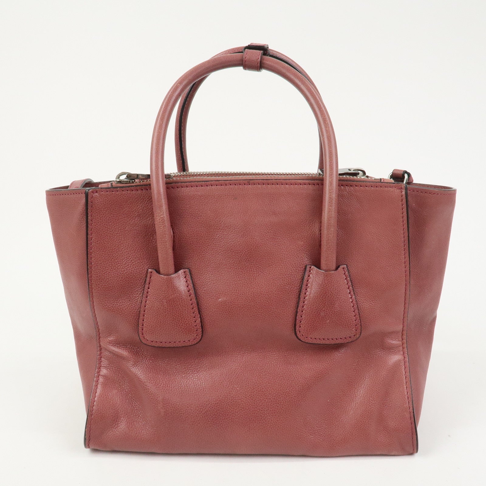 PRADA Triangle Logo Leather 2Way Bag Tote Bag Hand Bag Pink B2625M