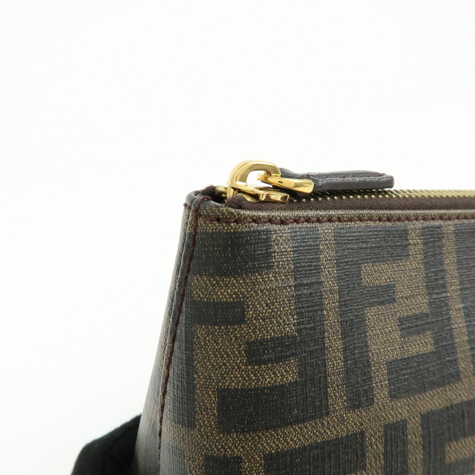 FENDI Zucca PVC Leather Cosmetic Pouch Brown Black 7N0074