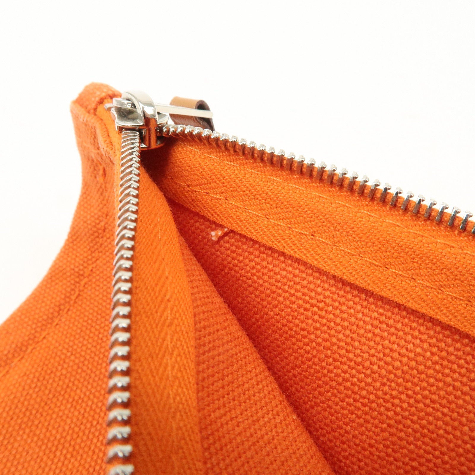 HERMES  Set of 2 Canvas Leather Pouch Cosmetic Pouch Orange Red Used