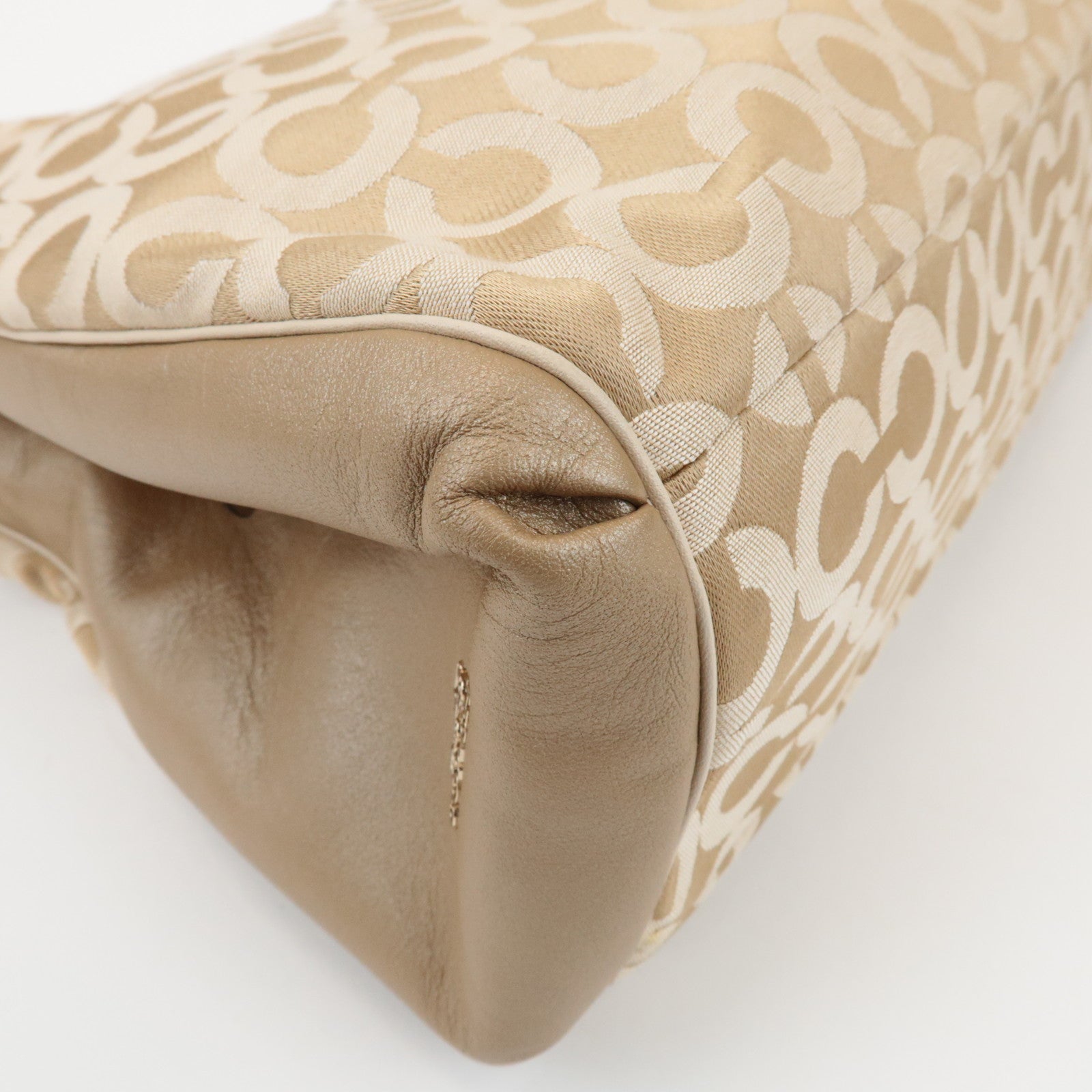 COACH Op Art Satin Leather Shoulder Bag Hand Bag Gold Beige