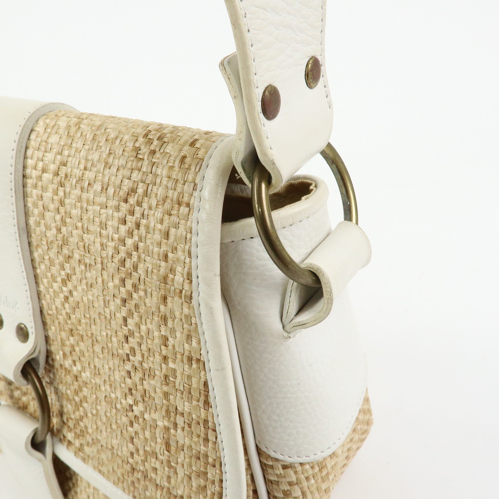 Chloe Raffia Leather Shoulder Bag Hand Bag Natural White